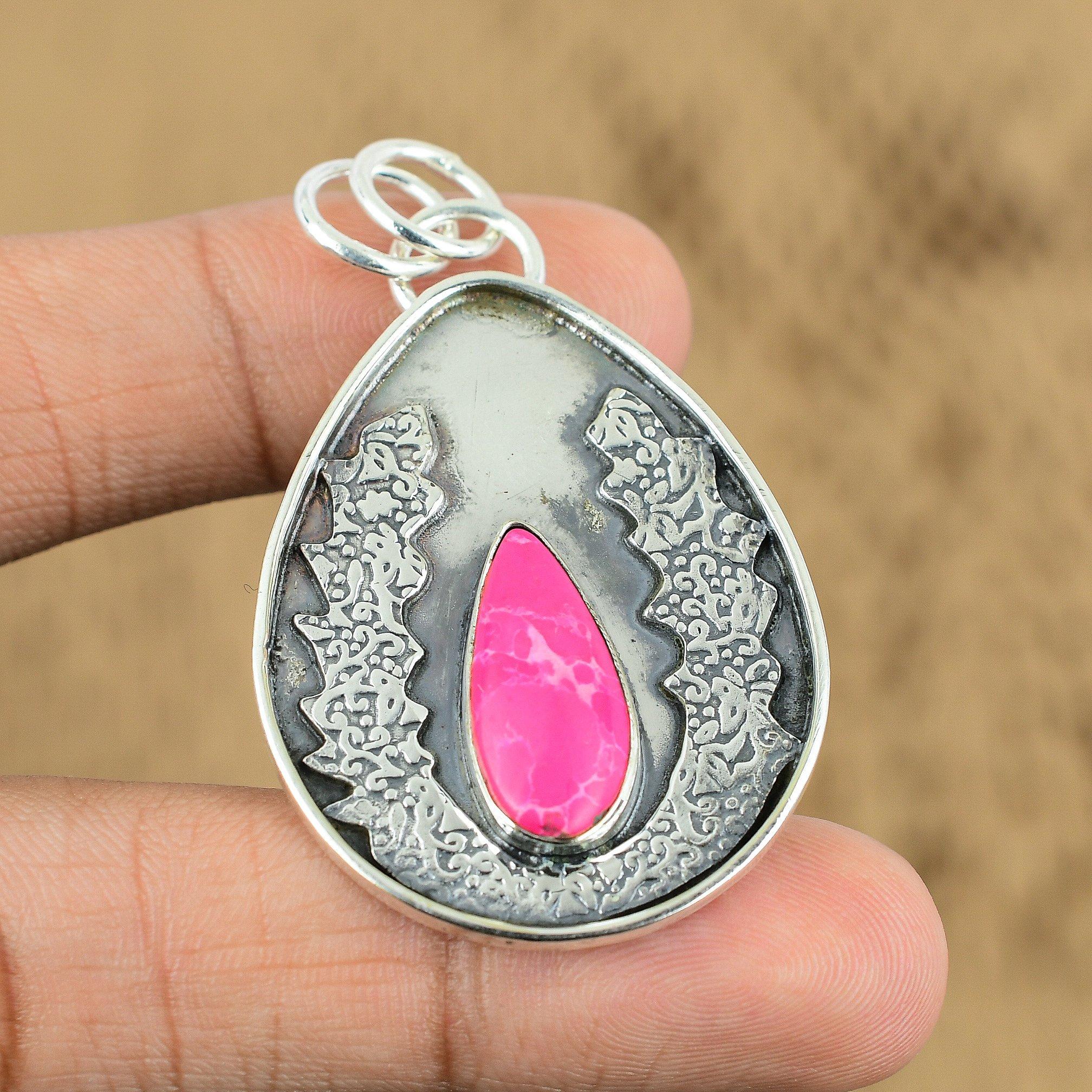 Natural Pink Turquoise Gemstone Pendant 925 Sterling Silver Jewelry For Women