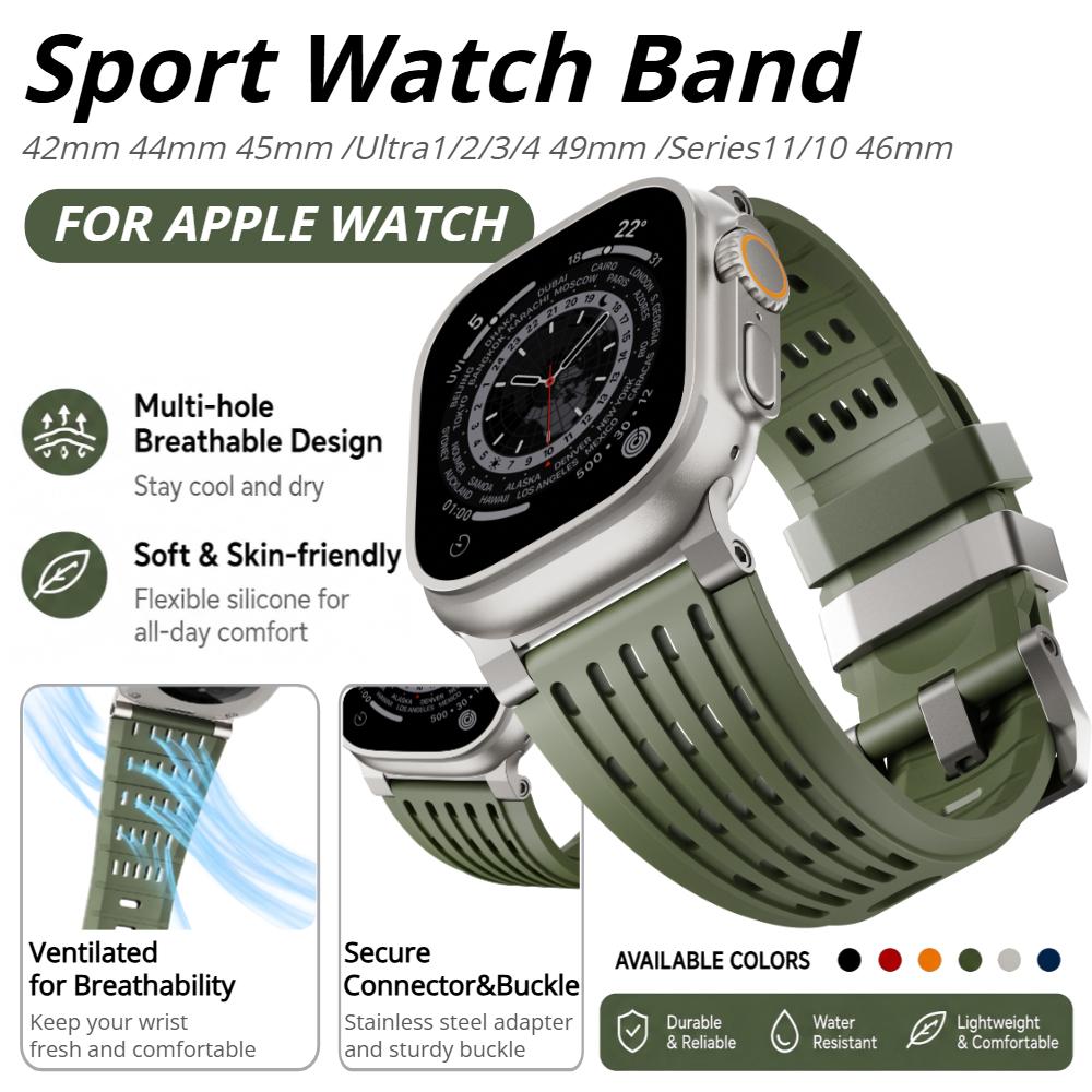Sports Silicone Bracele For Apple Watch Ultra 4 49mm Series 11 10 46mm 45mm 44mm 42mm Luxury Business Strap for Iwatch 9 8 7 6 5 SE3 Ultra3