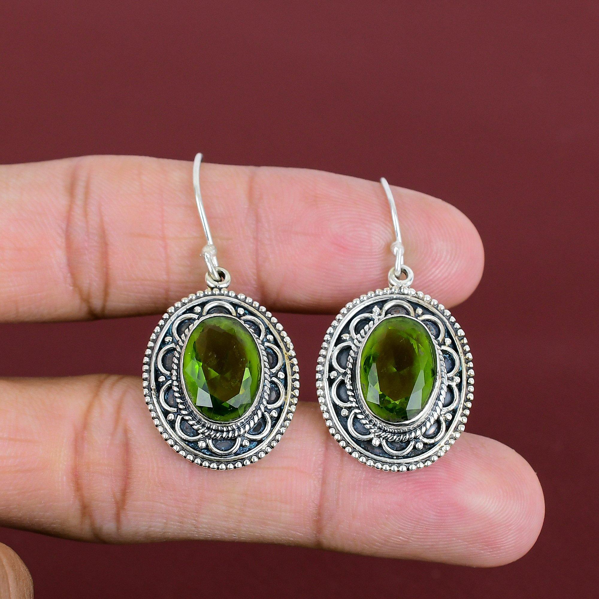 Faceted Peridot Earrings Natural Gemstone Earring 925 Sterling Silver Earring Real Peridot Jewelry Handmade Vintage Earrings Gifts For Women