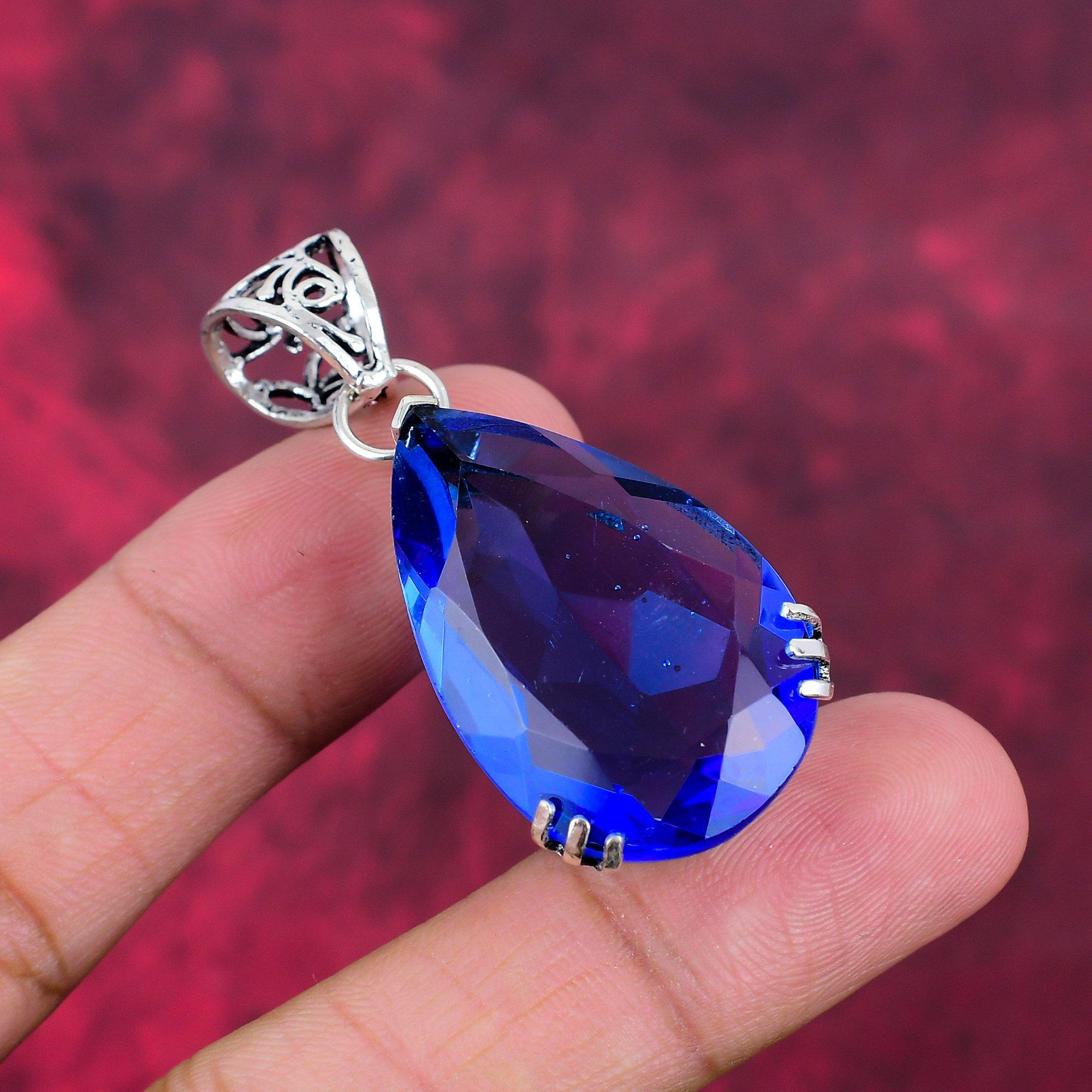 Tanzanit handgjort ädelstenshänge, 925 massivt sterling silverhänge antika smycken, hänge för förlovningspresent