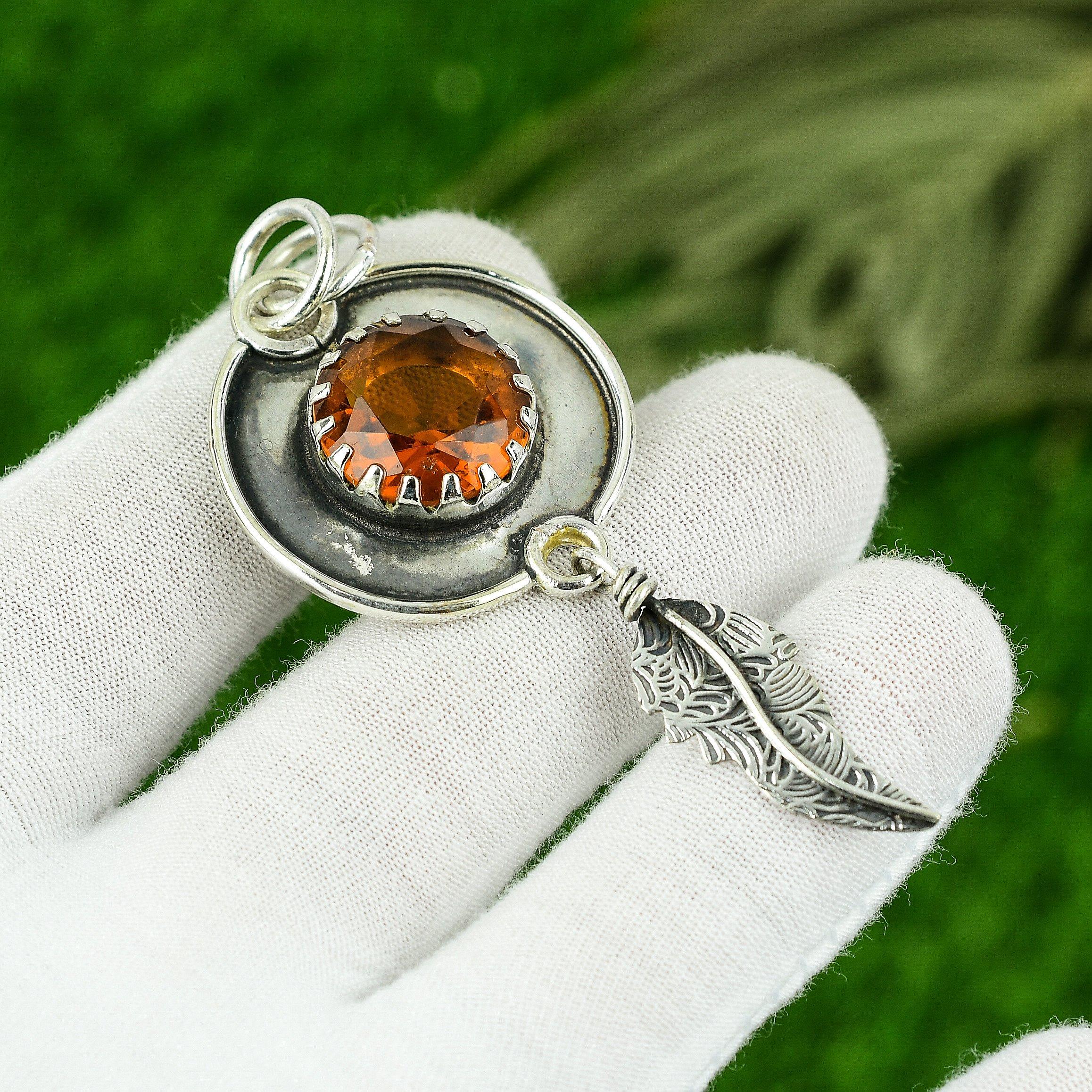 Natural Citrine Gemstone Pendant 925 Sterling Silver Indian Jewelry For Women