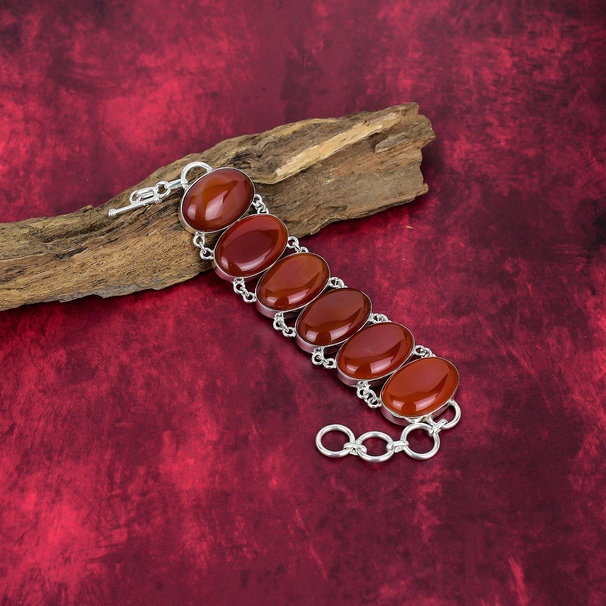 Carnelian Bracelet, Gemstone 925 Solid Sterling Silver Bracelet, Handmade Jewelry Birthday And Anniversary Gift For Her