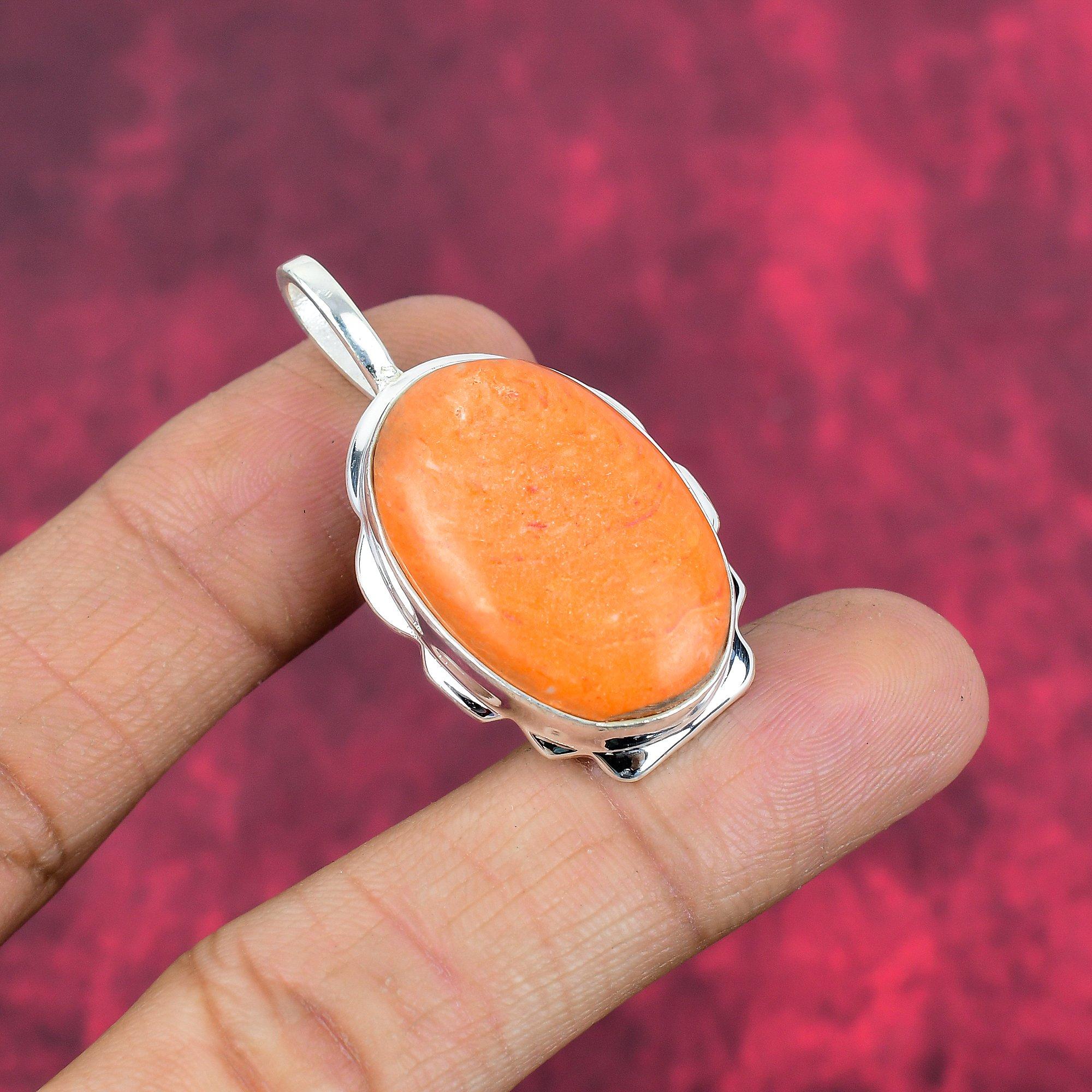 Oragne Sponch Coral 925 Solid Sterling Silver Pendant, Handmade Gemstone Pendant Jewelry, Gifts For Wife Brand New Pendant