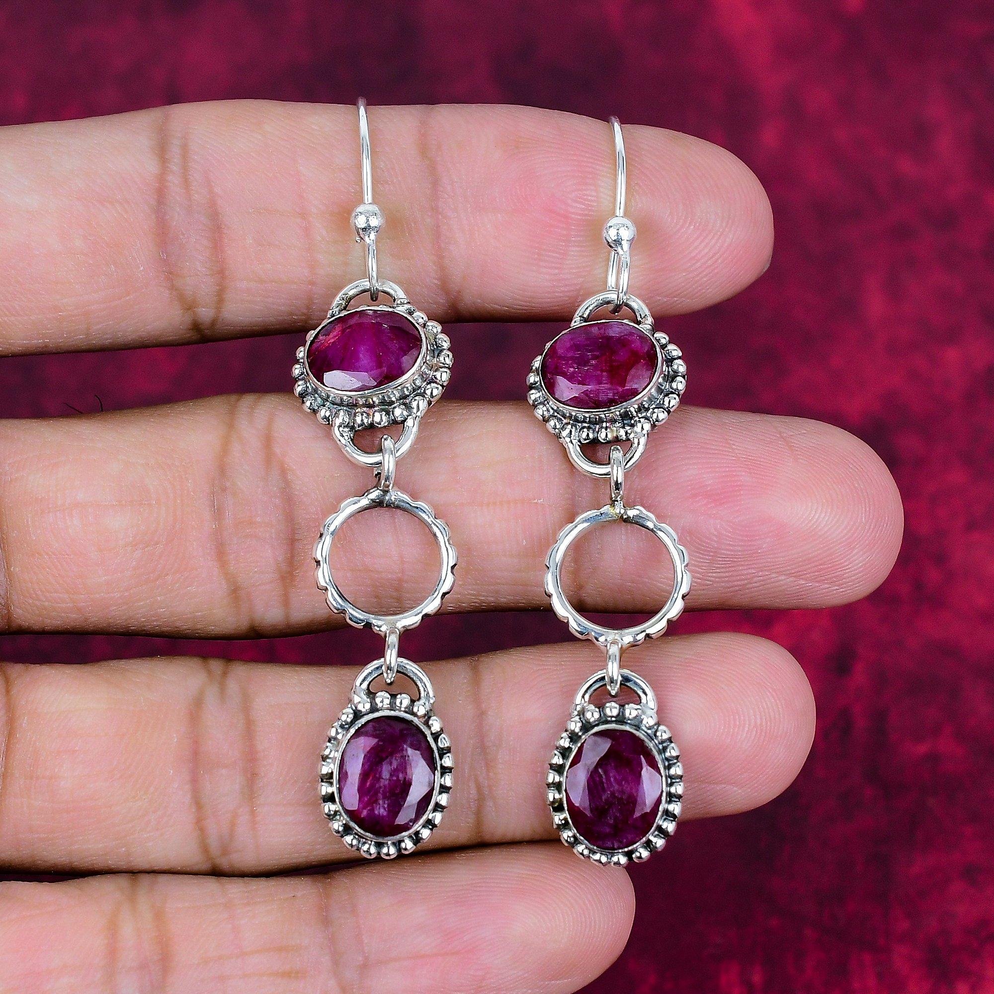 Ruby Earrings Gemstone Jewelry, 925 Solid Sterling Silver Handmade Earrings, Latest Design Jewelry