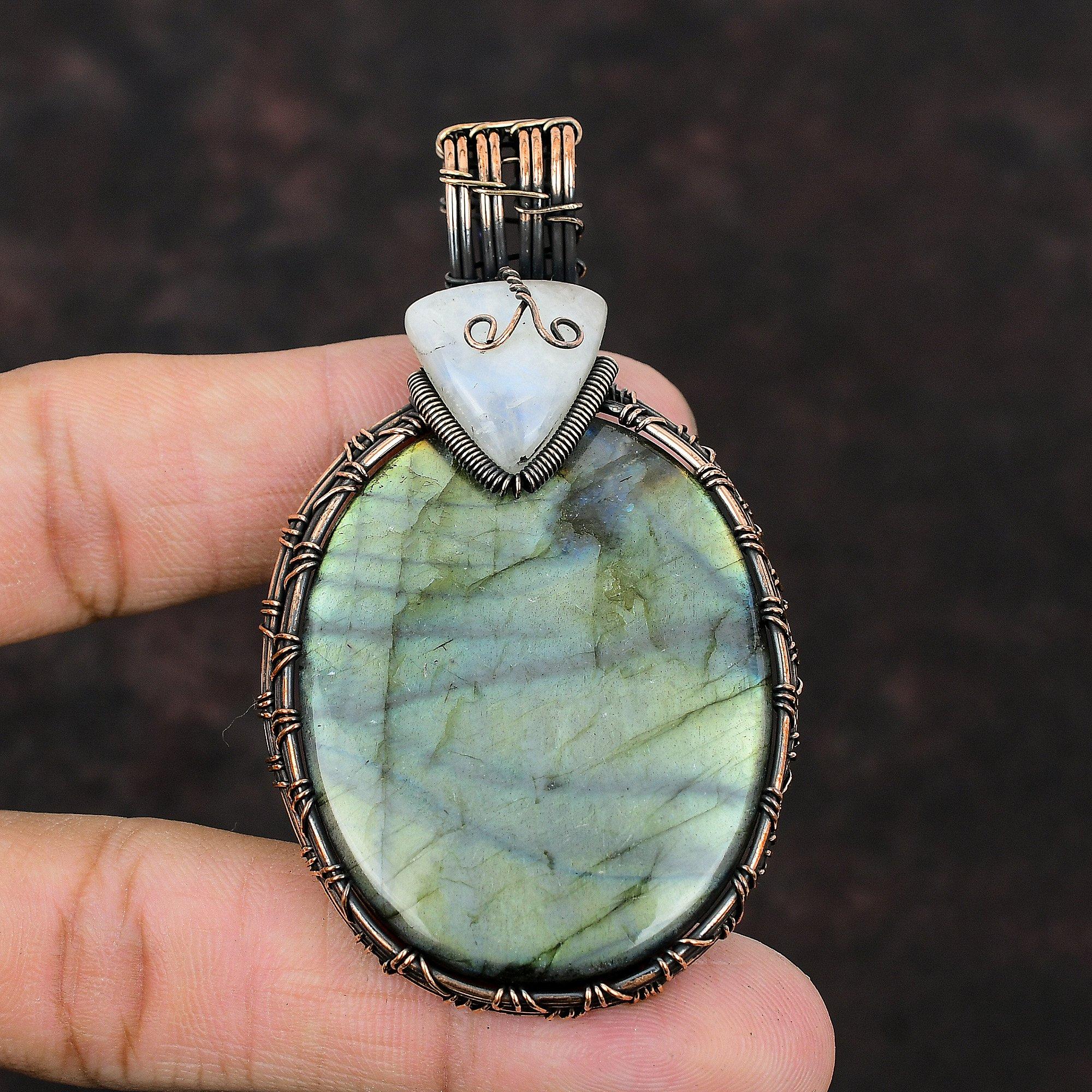 Labradorite Pendant Copper Wire Wrapped Pendant Rainbow Moonstone Jewelry Handmade Gemstone Pendant Women Pendant Labradorite Copper Jewelry