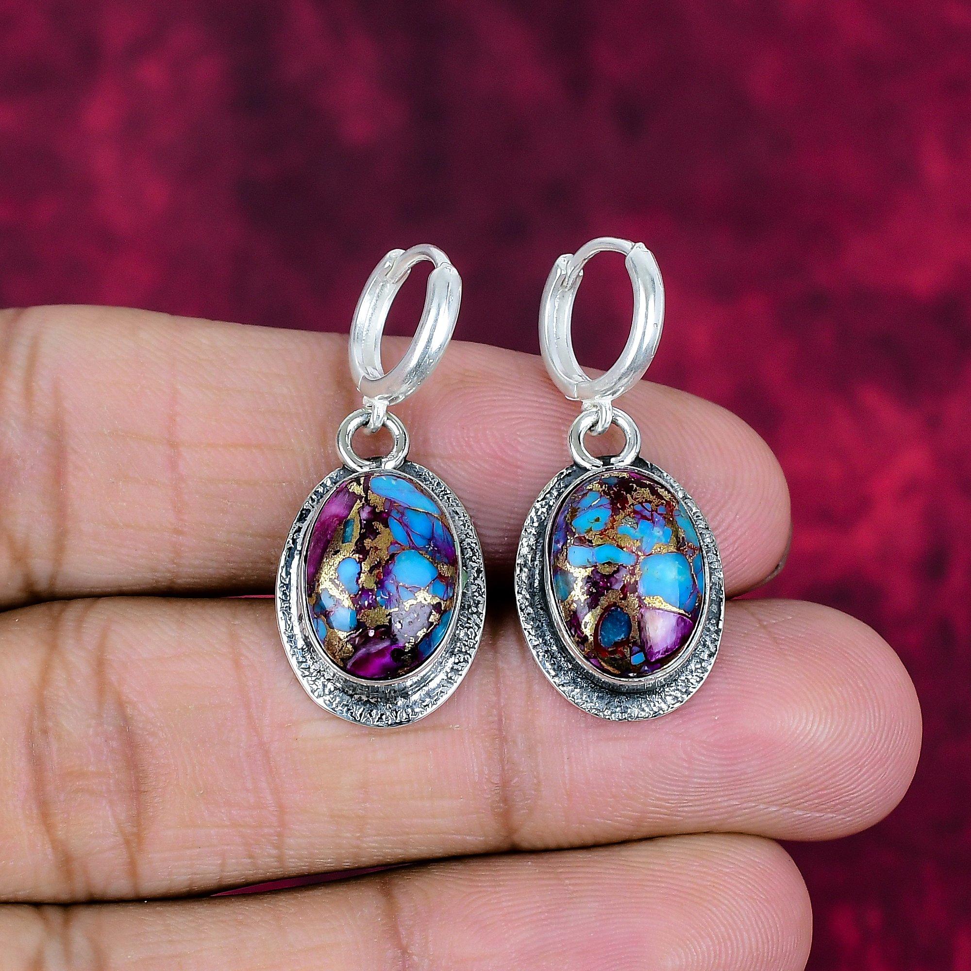 Rosa taggiga kopparturkosa örhängen, handgjorda ädelstensörhängen, 925 massivt sterlingsilverörhängen antika smycken, för förlovningspresent