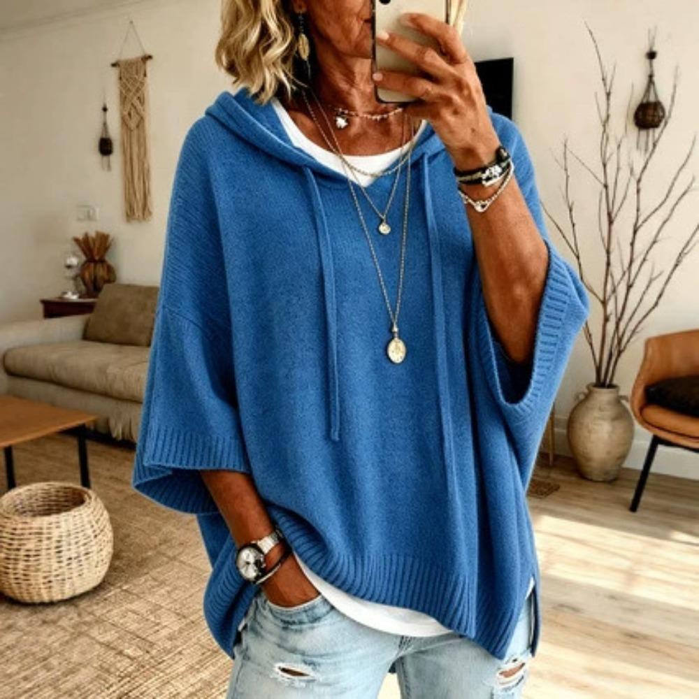 Women New Knit Hooded Drawstring Sweatshirt, Loose Casual Knitted Outerwear Sweater