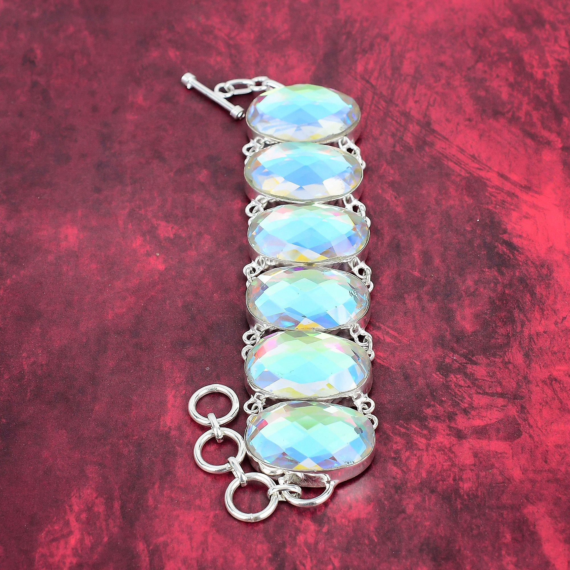 Rainbow Mystic Topaz 925 Solid Sterling Silver Jewelry Bracelet, Fabulous Gemstone Jewelry Wedding Gift Handmade Bracelet