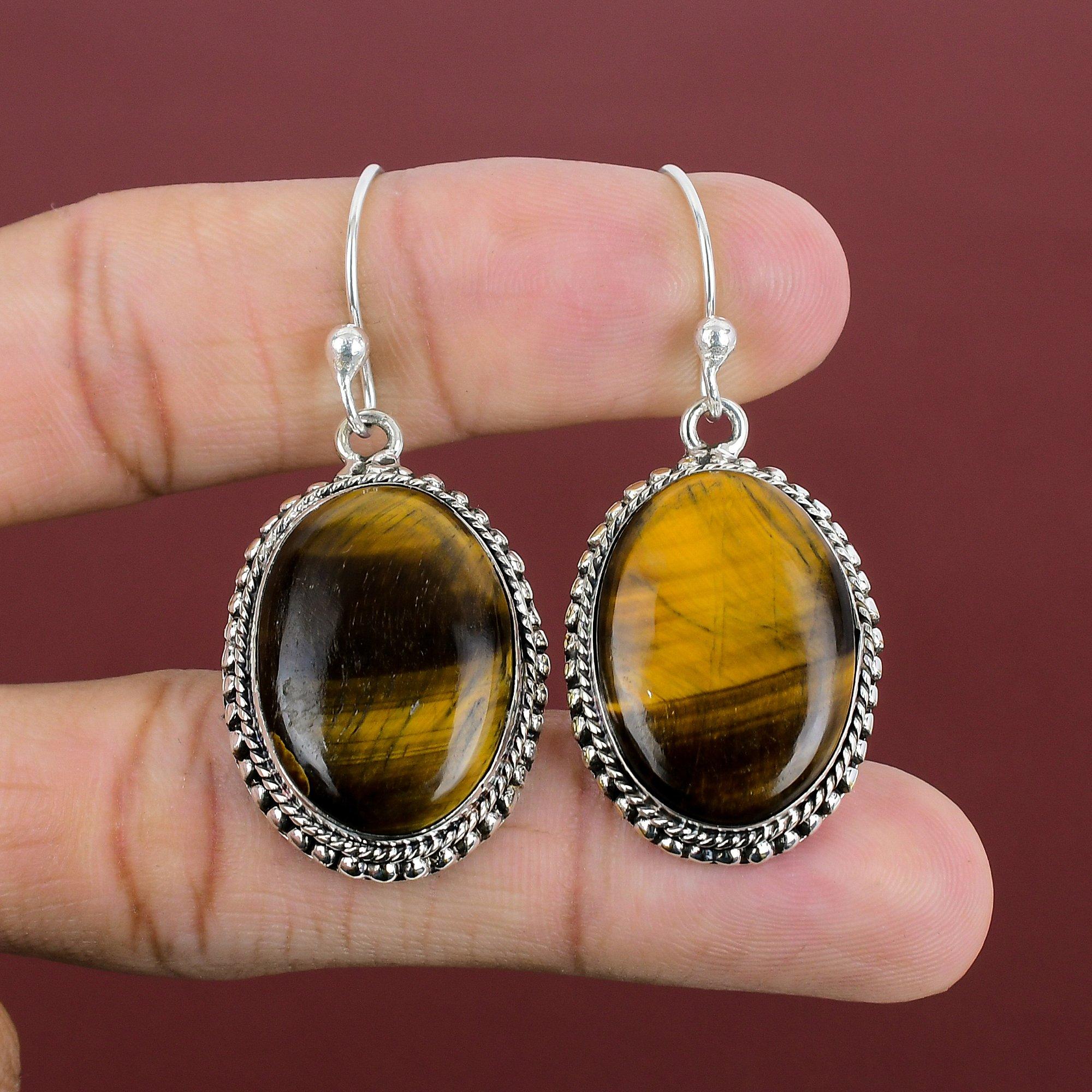 Tiger's Eye Earring 925 Sterling Silver Earring Handmade Vintage Earrings Very Pretty Gemstone Earring Tiger's Eye Jewelry Anniversary Gifts