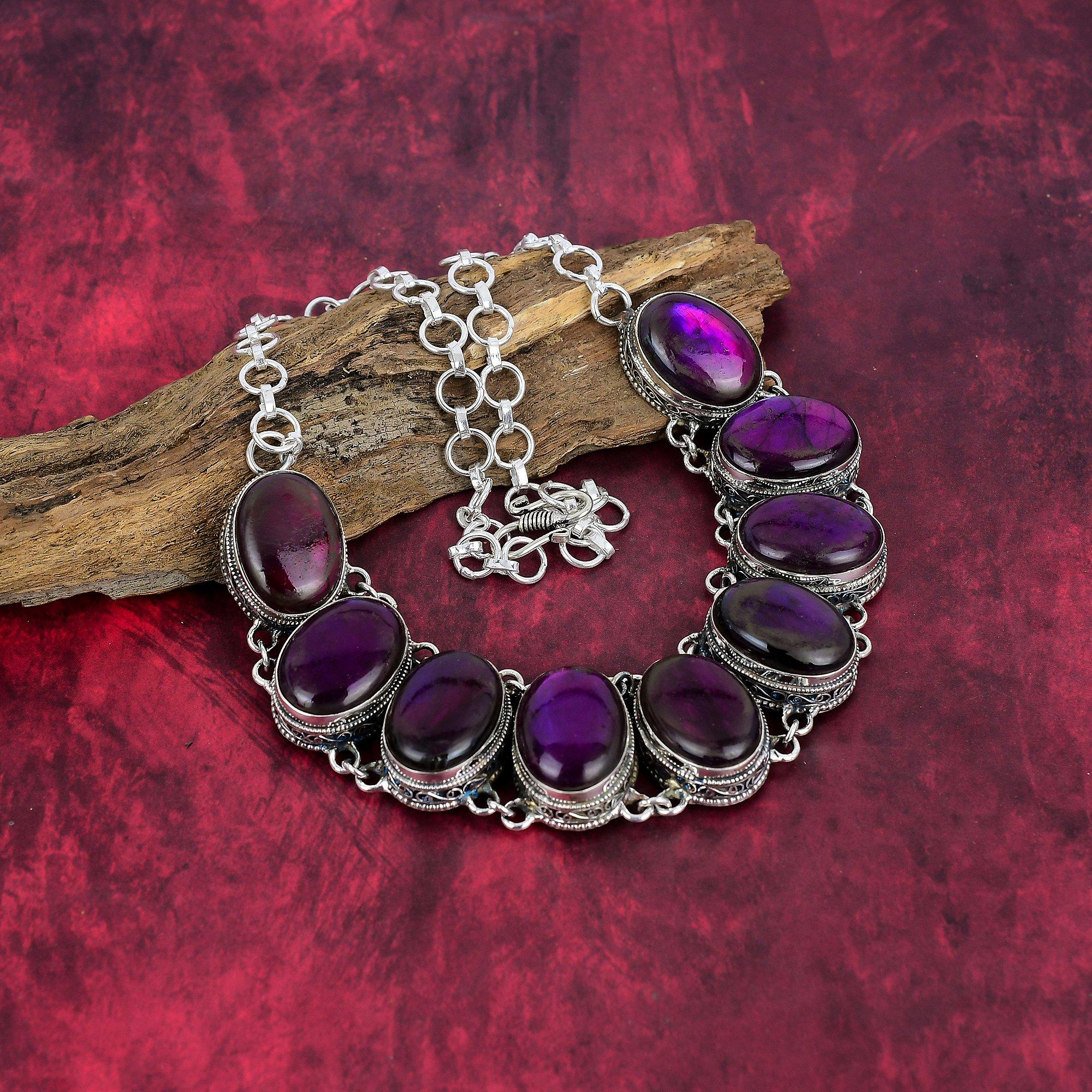 Pink Flash Labradorite Necklace Gemstone Jewelry, 925 Solid Sterling Silver Necklace, Gift For Women Handmade Necklace