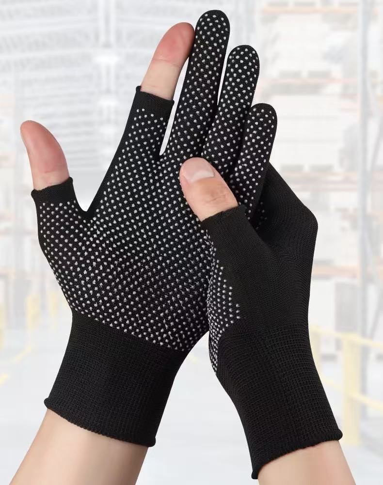 Labor Gloves, Nylon, Anti Slip Latex, Half Finger Gloves, Construction Site, Work, Packaging, Warm, Soft, Breathable, Sunscreen Gloves