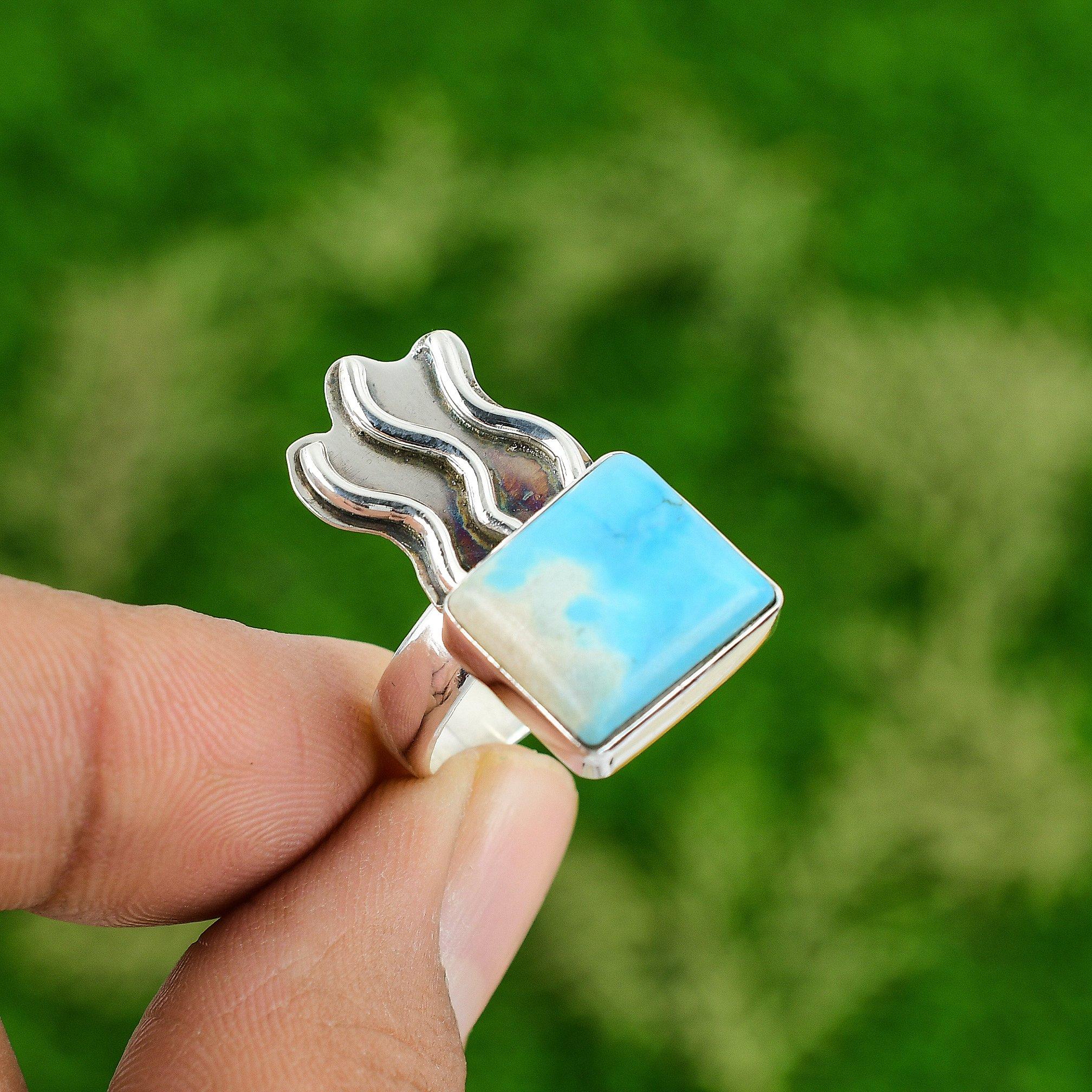 Natural Sleeping Beauty Turquoise Statement Ring Size 8.75 925 Silver