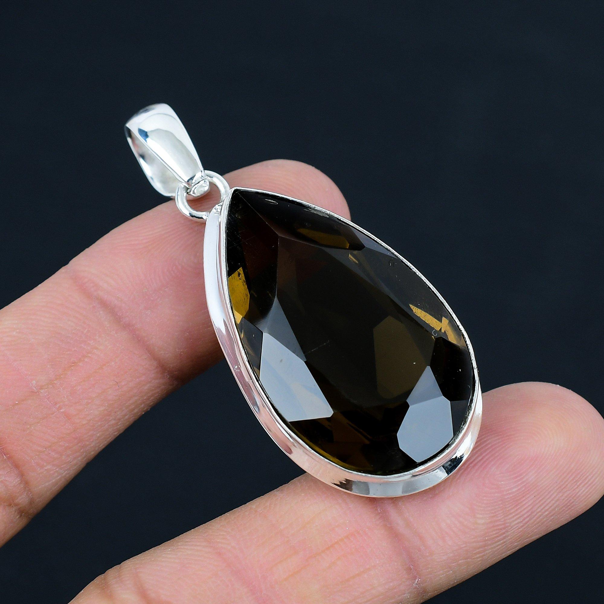 Natural Faceted Smoky Quartz Gemstone Pendant, 925 Sterling Silver, Pendant Jewelry, Handmade Silver Pendant Jewelry for Gift, Easter Gift