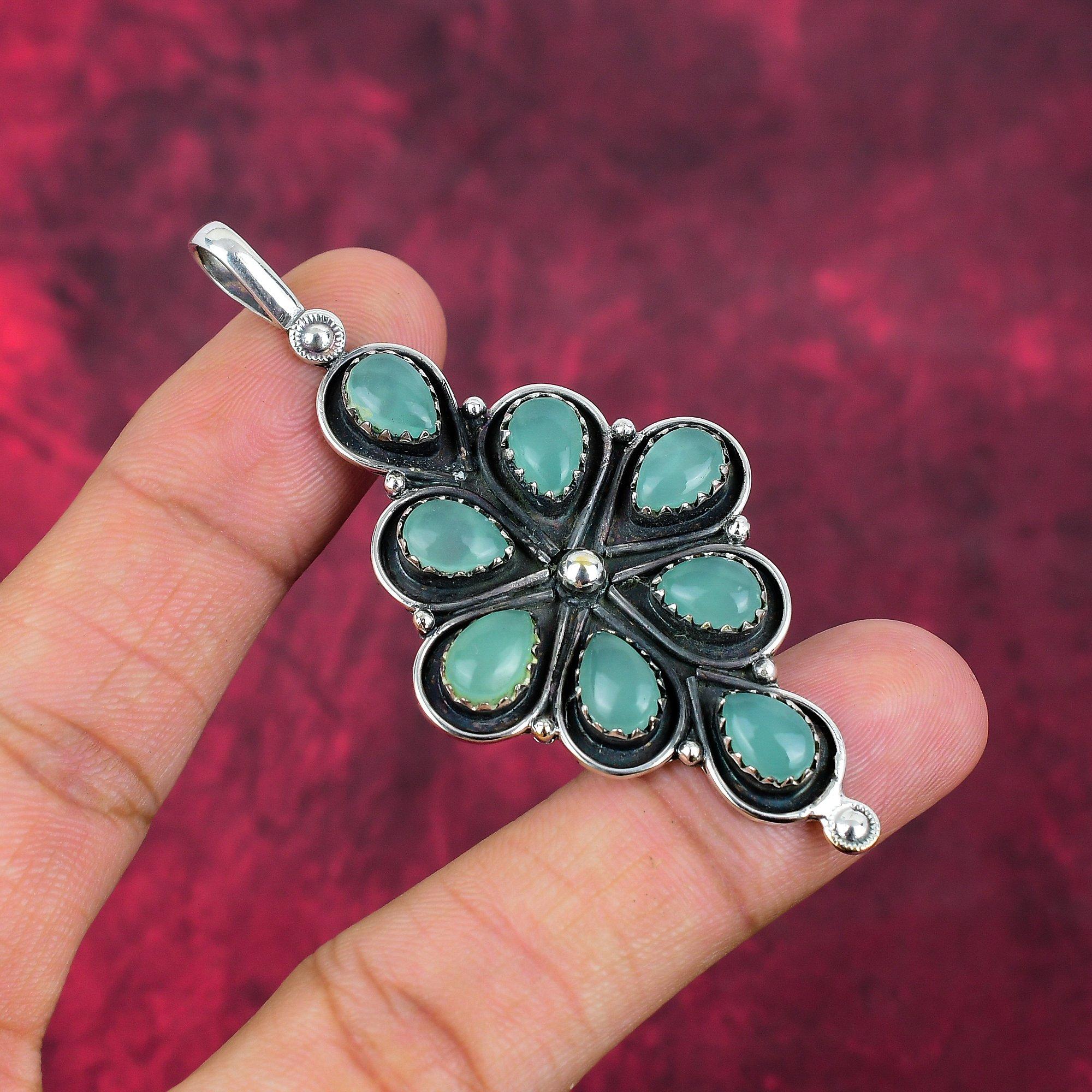 Aqua Chalcedony, Tanzanite 925 Solid Sterling Silver Gemstone Jewelry, Handmade Pendant, For Memorial Day