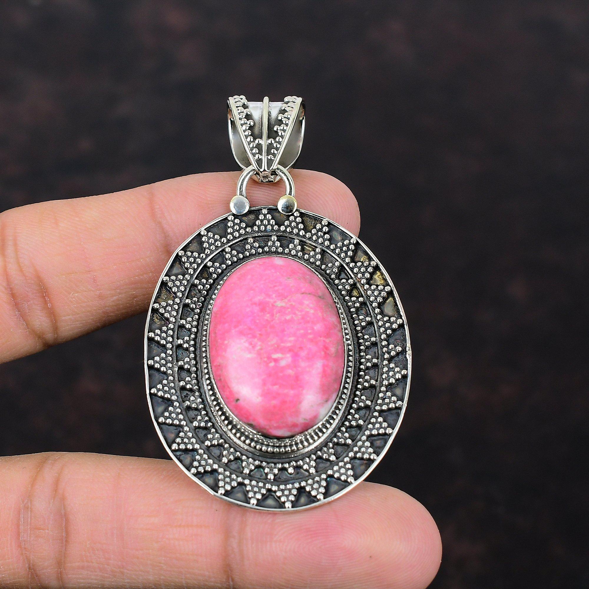 Thulit-Anhänger, Original-Edelstein, Modeschmuck, 925er-Sterlingsilber-Anhänger, handgefertigter Vintage-Anhänger, Muttertagsgeschenk, Geburtsstein-Schmuck