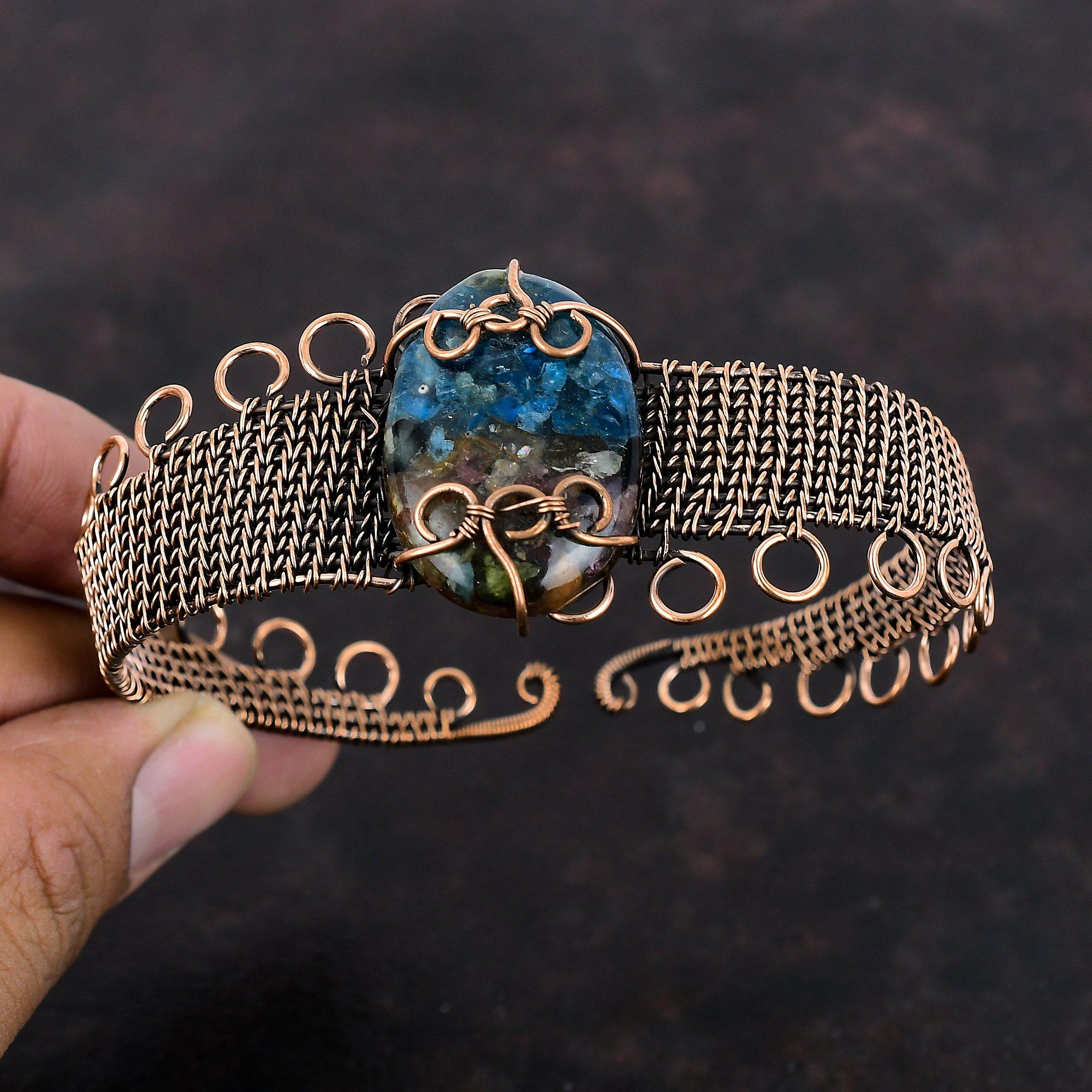 Copper Watermelon Tourmaline Bangle Copper Wire Wrapped Cuff Bracelet Adjustable Bangle Copper Jewelry Gemstone Handmade Bangle Gift For Her
