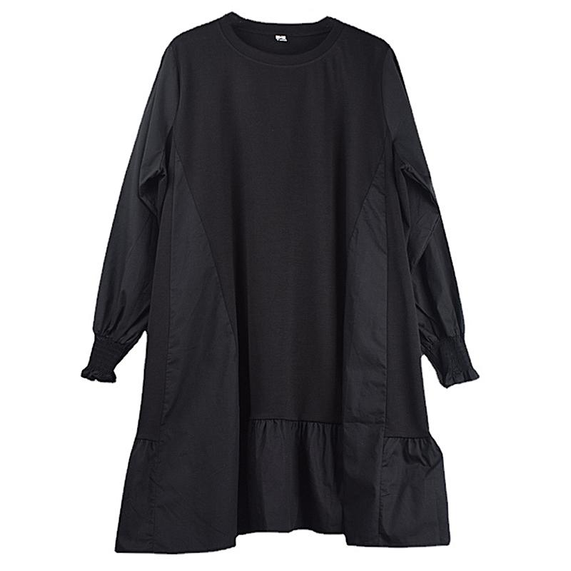 Xitao Schwarzes lässiges Patchwork-Kleid, lockere Mode für Damen LYD1042