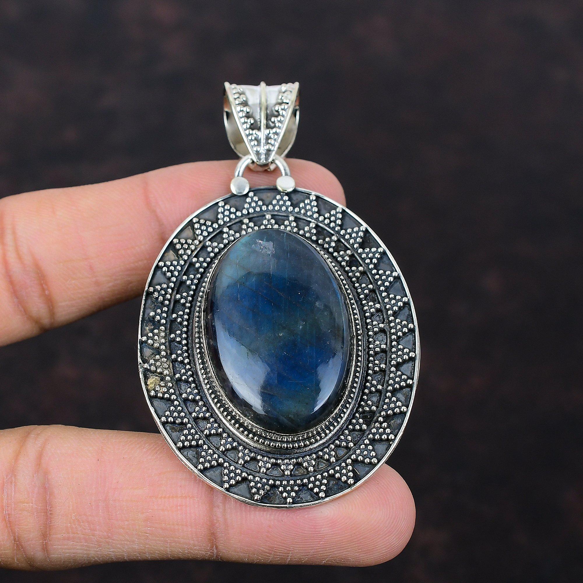 Labradorit Edelstein Anhänger 925 Sterling Silber Anhänger Erstaunlicher Anhänger Labradorit Schmuck Vintage Anhänger Geschenke für Mama Handgefertigter Anhänger