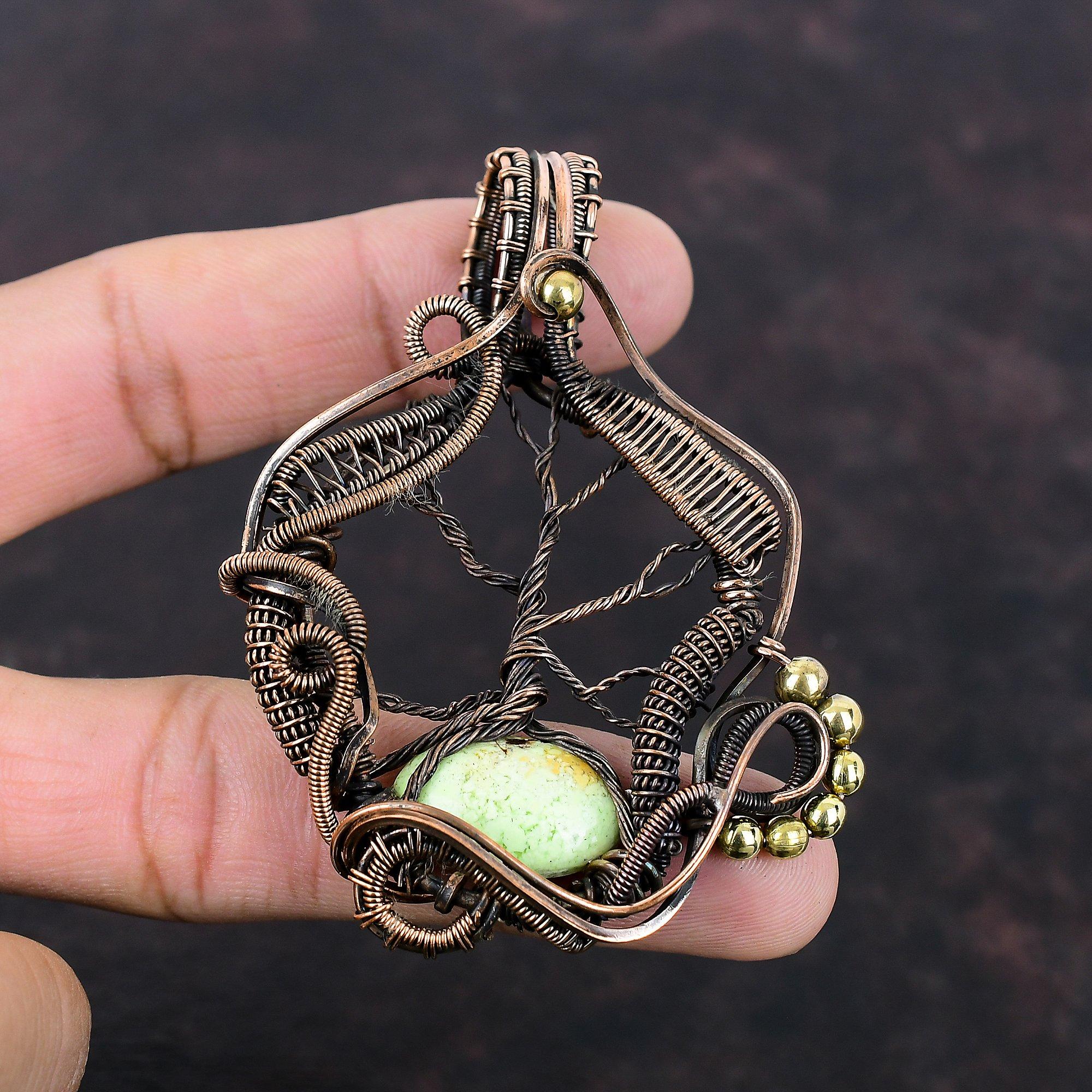 Tree Of Life Lemon Chrysoprase Pendant Copper Wire Wrapped Gemstone Pendant  Copper Jewelry Handmade Pendant Tree Of Life Jewelry For Gift