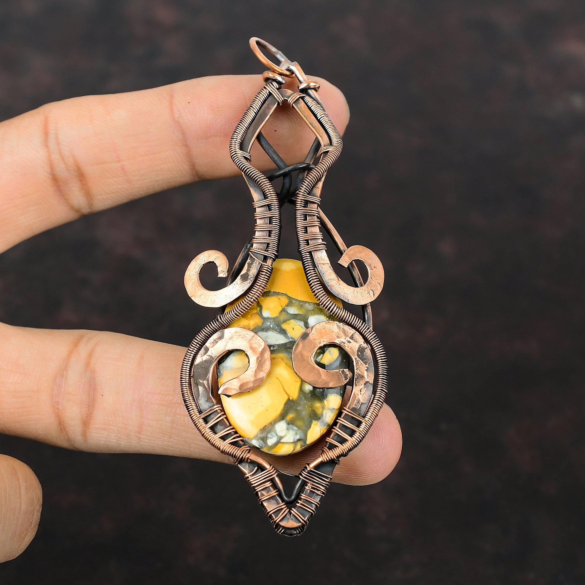 Maligano Jasper Pendant Copper Wire Wrapped Pendant Stylish Pendant Gemstone Copper Jewelry Handmade Pendant Gift For Mom Wire Wrap Jewelry