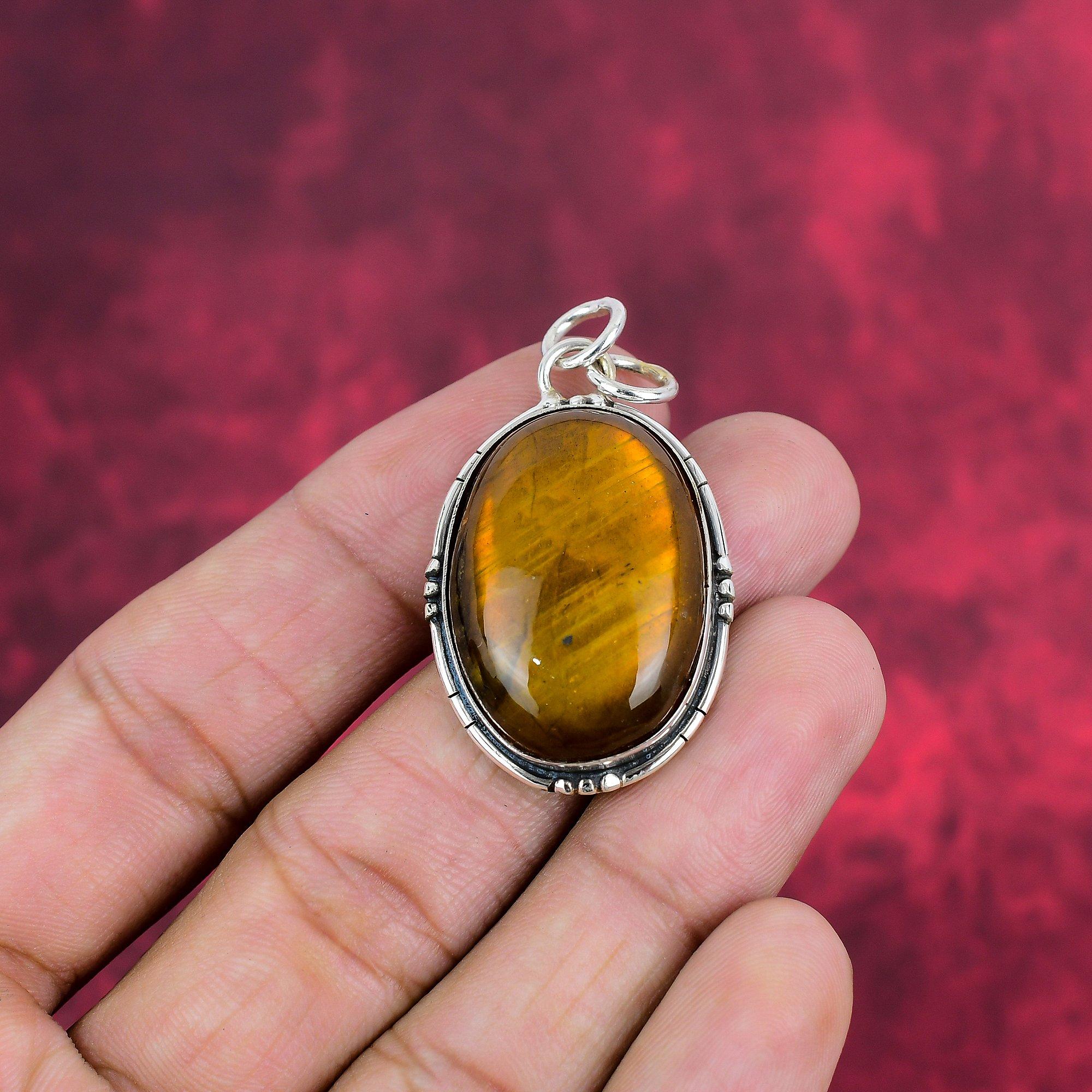 Yellow Flash Labradorite Jewelry, 925 Solid Sterling Silver Pendant Handmade Gemstone Jewelry, Gifts For Wife Brand New Pendant