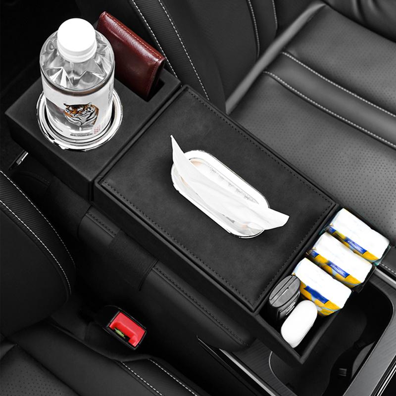SEAMETAL Premium Car Armrest Storage Box All in One Center Console Organizer Flexible Adjustment Tissue Holder Arm Rest Cushion