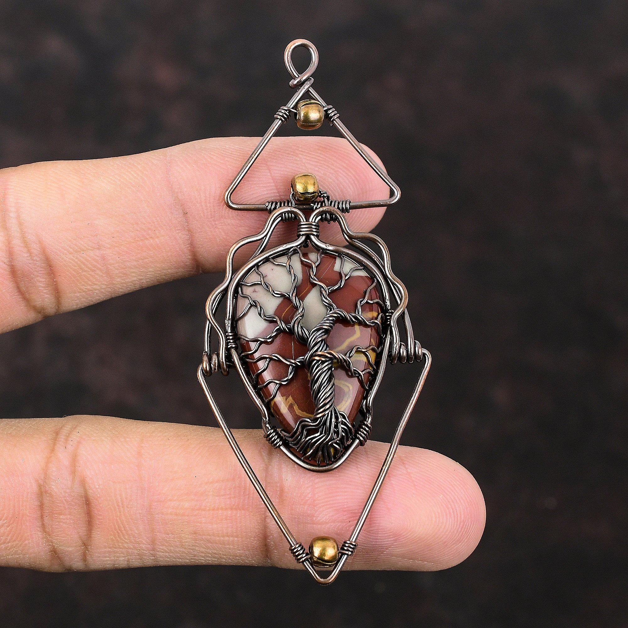 Drzewo Życia Noreena Jasper Wisiorek Miedziany Drut Owinięty Wisiorek Ręcznie Robiony Wisiorek Z Prawdziwych Kamieni Szlachetnych Unikalna Biżuteria Miedziana Biżuteria Drzewo Życia