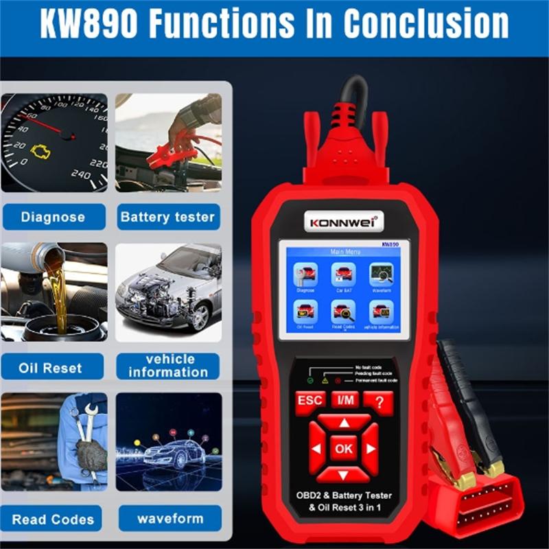 KONNWEI KW890 сканер сброса масла OBD2 автомобильный профессиональный тестер автомобильного аккумулятора EOBD проверка двигателя автомобильный считыватель кодов диагностический инструмент