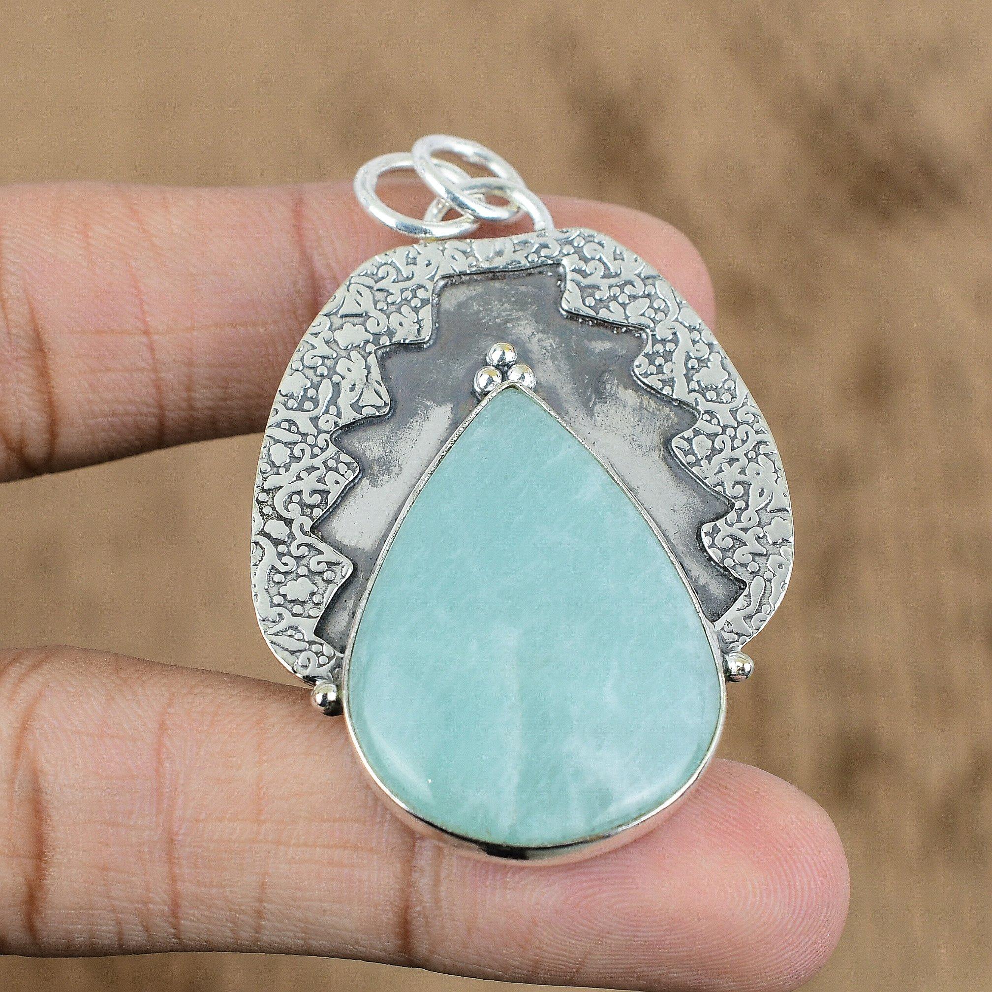 Womens Day Sale 925 Sterling Silver Amazonite Stone Elegant Wife Pendant Jewelry