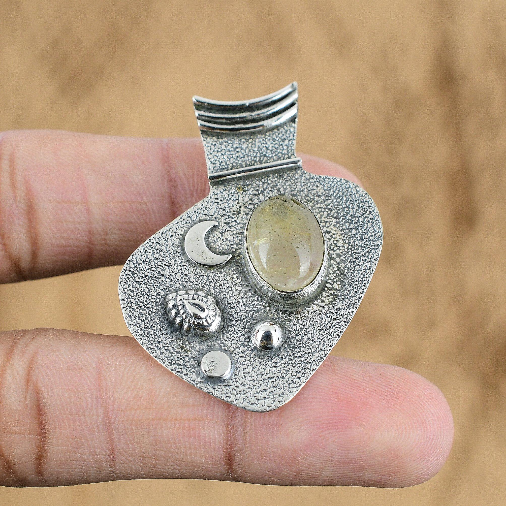 Mothers Day Deal Oval Golden Rutile Stone Daughter Unique New Pendant 925 Silver