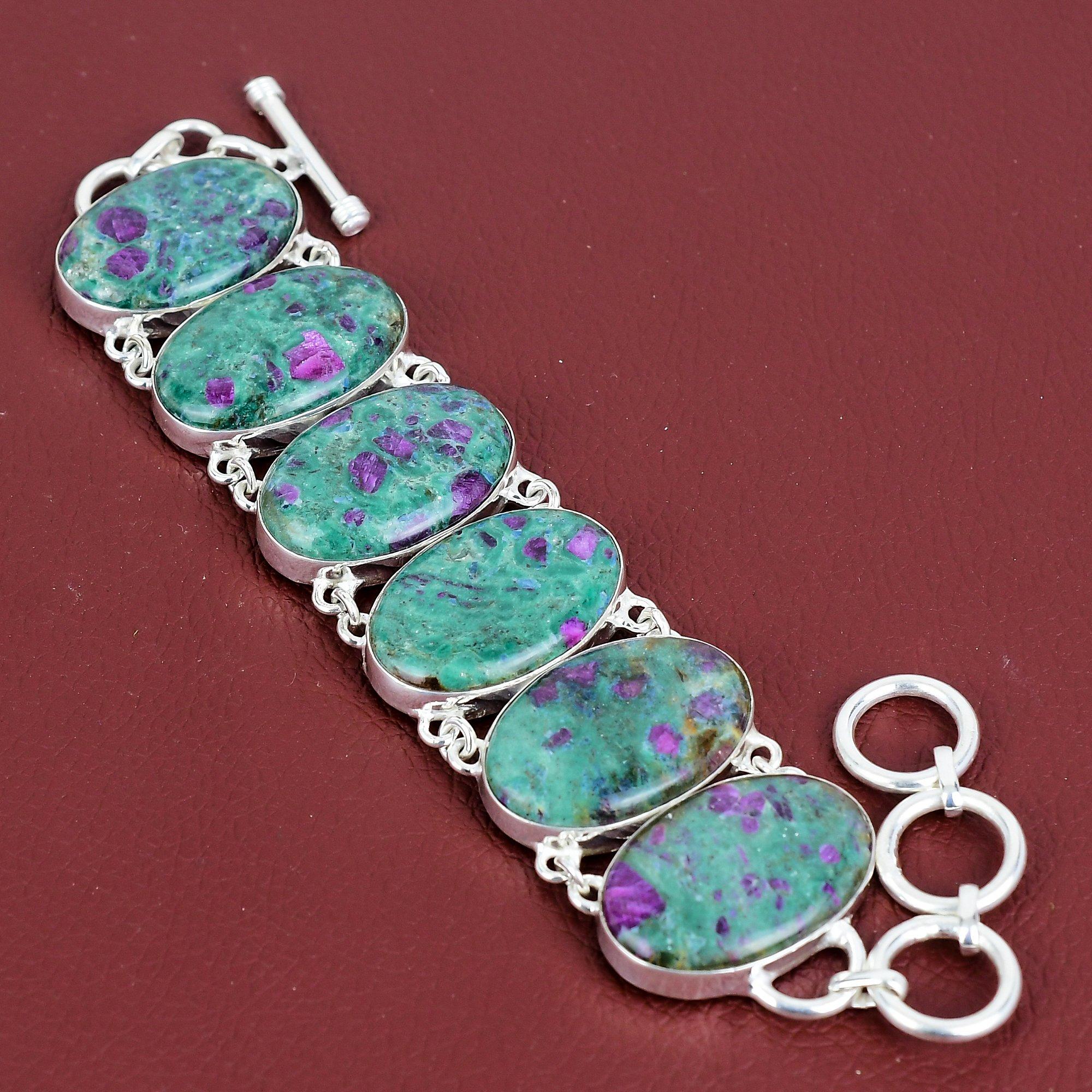 Ruby Fuchsite Bracelet Handmade Gemstone Jewelry 925 Sterling Silver Bracelet Adjustable Chain Bracelet Birthstone Bracelet Engagement Gifts