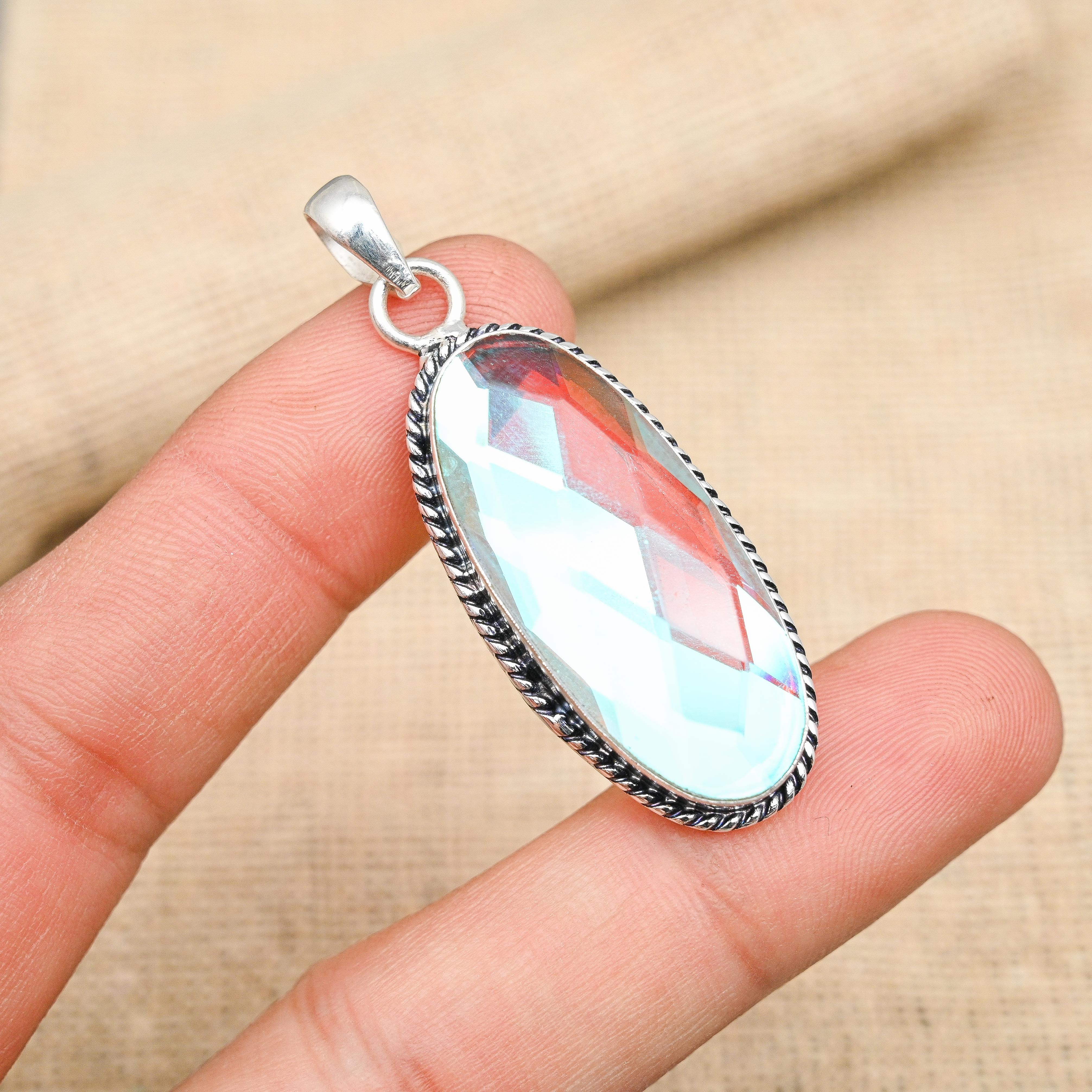 Pingente de prata esterlina 925 com pedra preciosa de topázio místico feito à mão para o amor