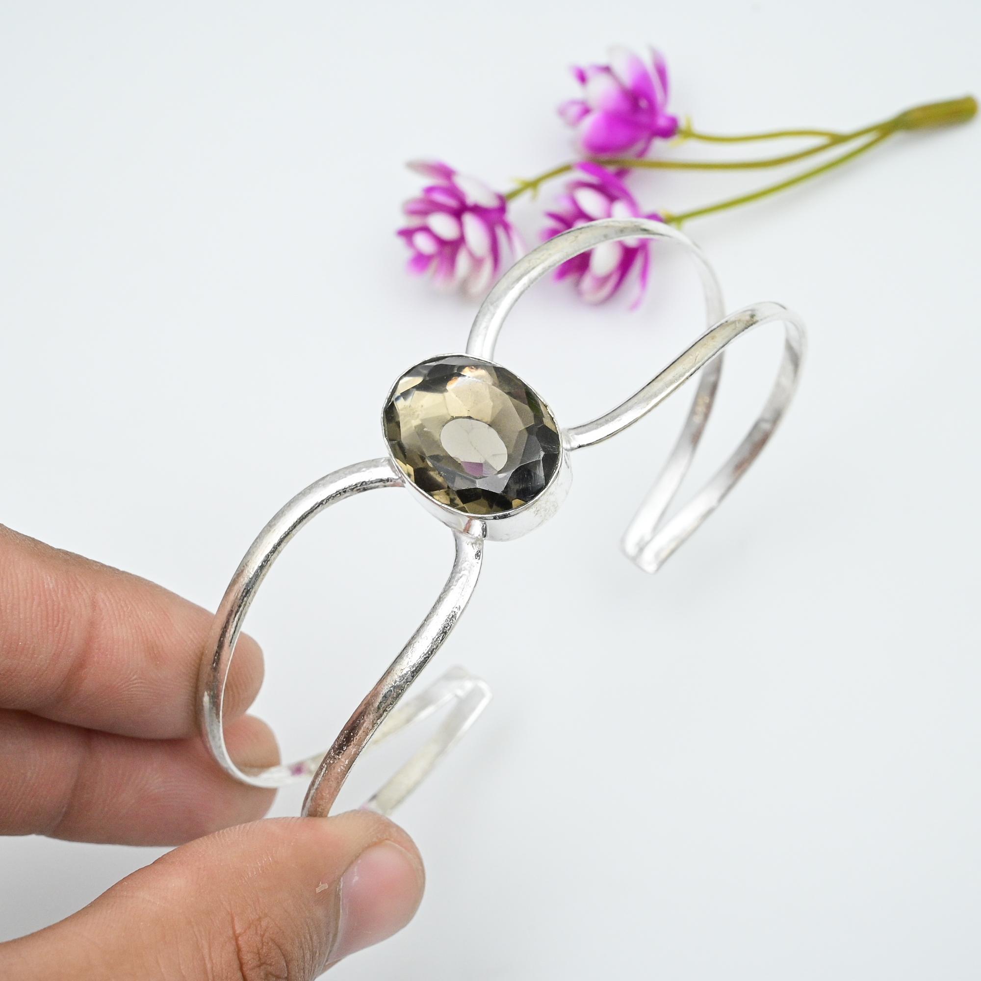 Smoky Topaz Jewelry, Handmade Gemstone Bracelet, 925 Solid Sterling Silver Bracelet Antique Jewelry, For Engagement Gift
