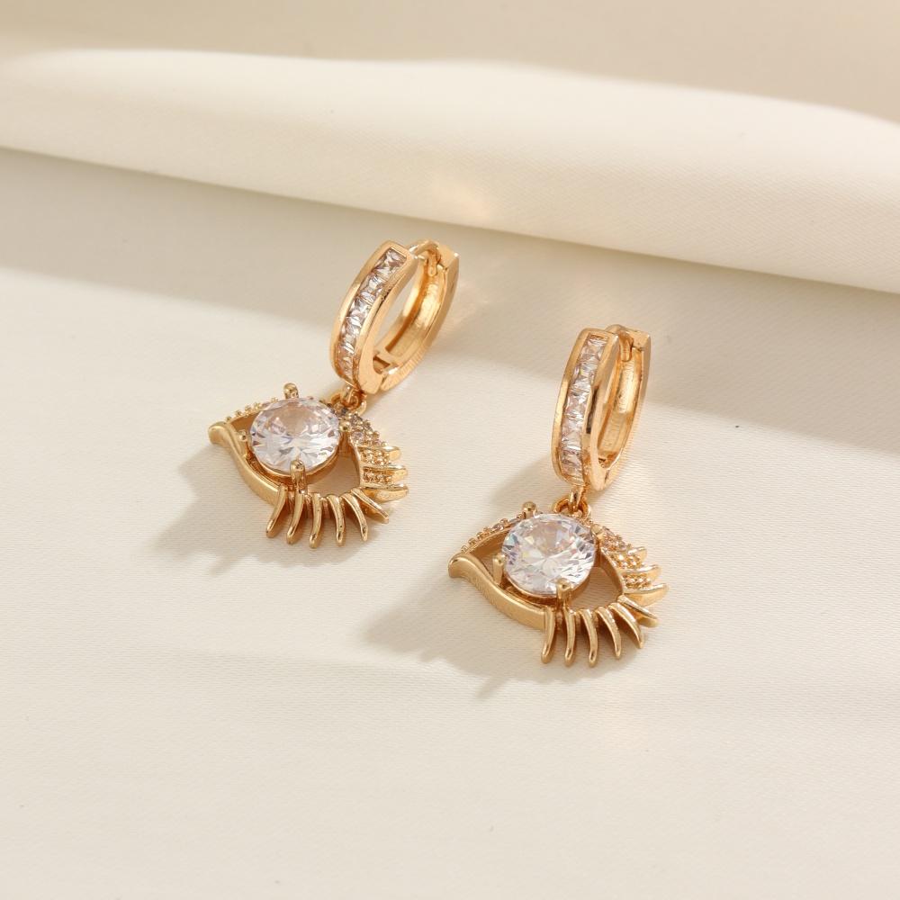 1 Pair Fashion Zirconia Eye Dangle Earrings for Women Golden Earring Jewelry Wedding Party Accessories