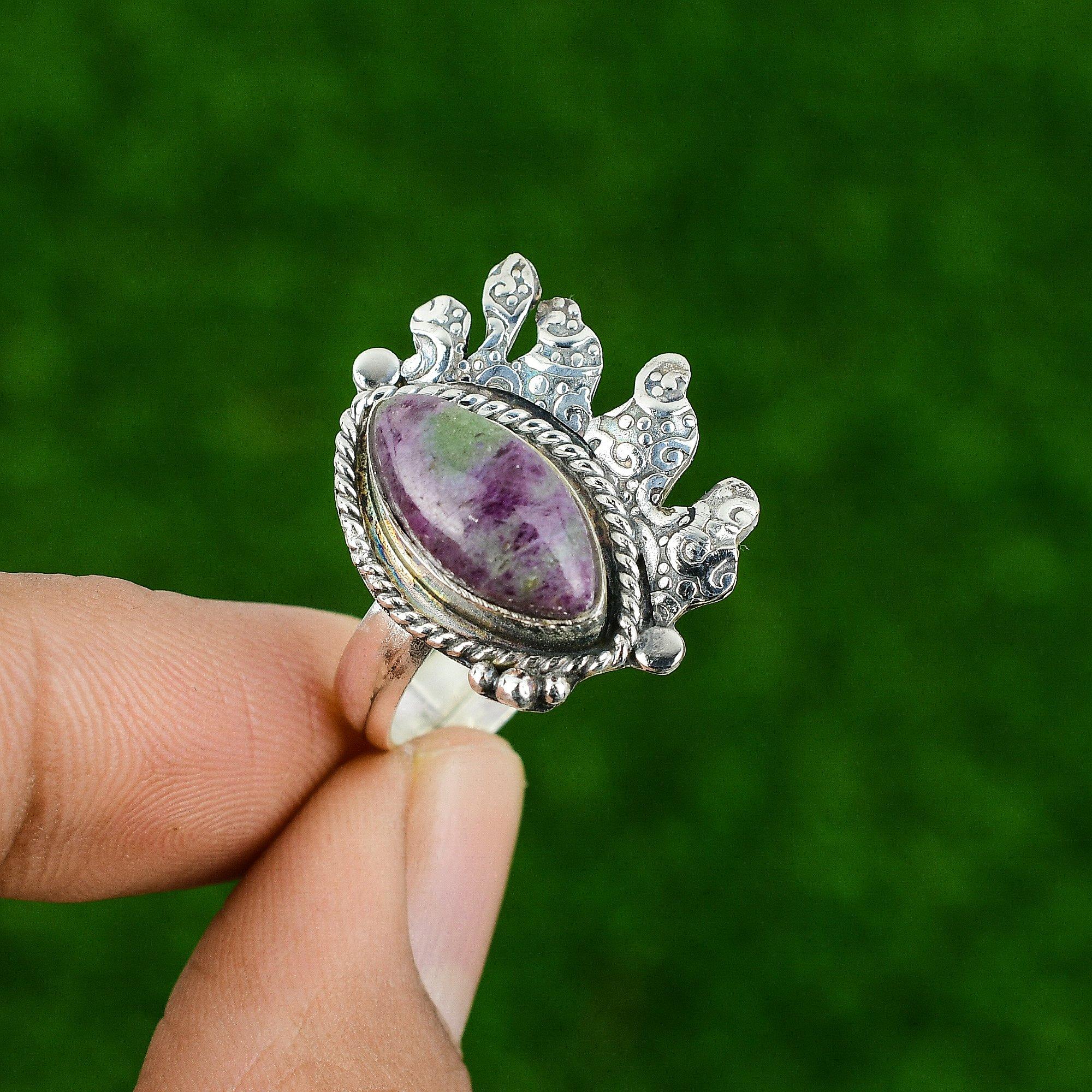 Natural Ruby Zoisite Gemstone 925 Silver Multi Stone Adjustable Ring For Women