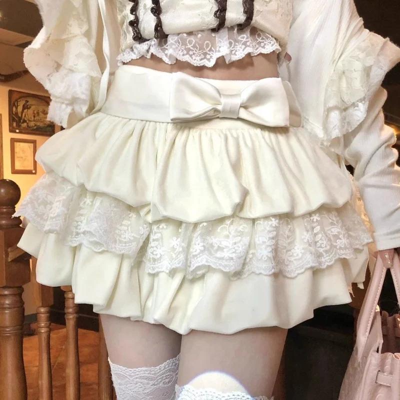 Krajková Pikantní Dívčí Mini skládaná sukně Žena Podzim Zima Kawaii Sladká párty sukně Harajuku Korejská móda Ležérní sukně