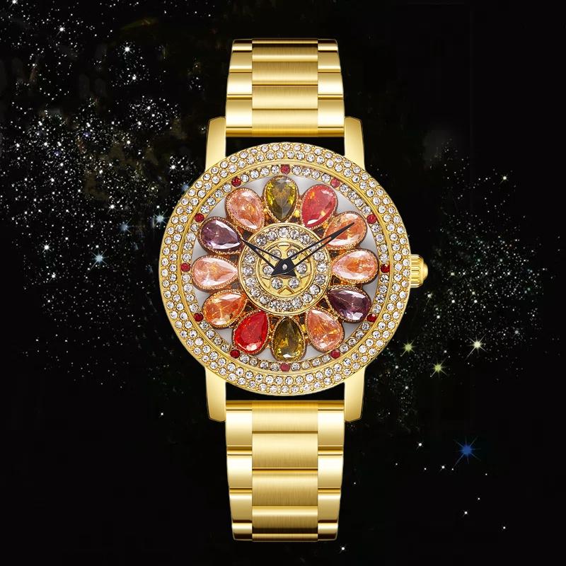 Fashion Rotatable Dial Women's Watch Colorful Rhinestone Diamond Stylish Casual Elegant Lady Watches Waterproof Wristwatch