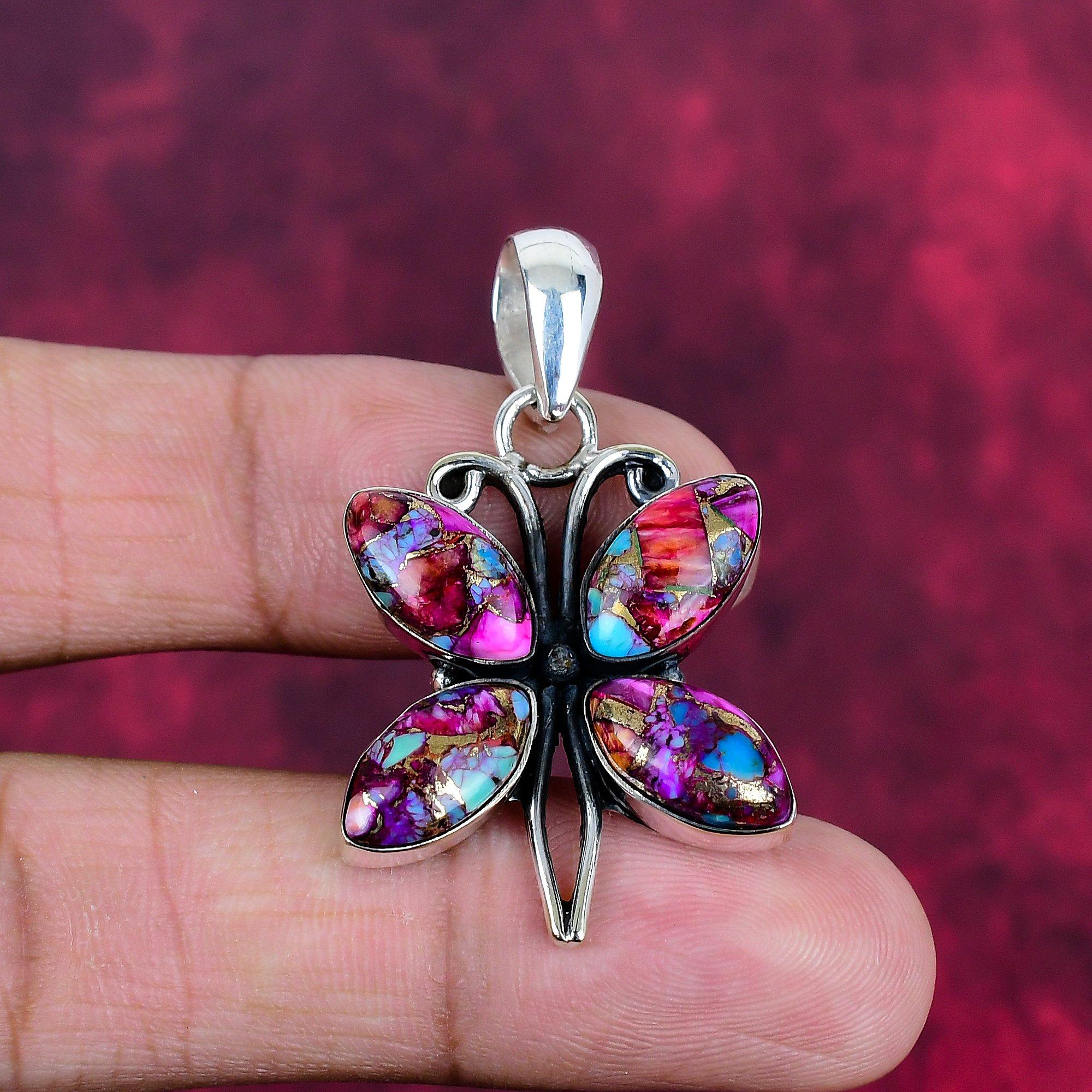 Pink Copper Turquoise Handmade Gemstone Pendant, 925 Solid Sterling Silver Pendant Antique Jewelry, For Engagement Gift