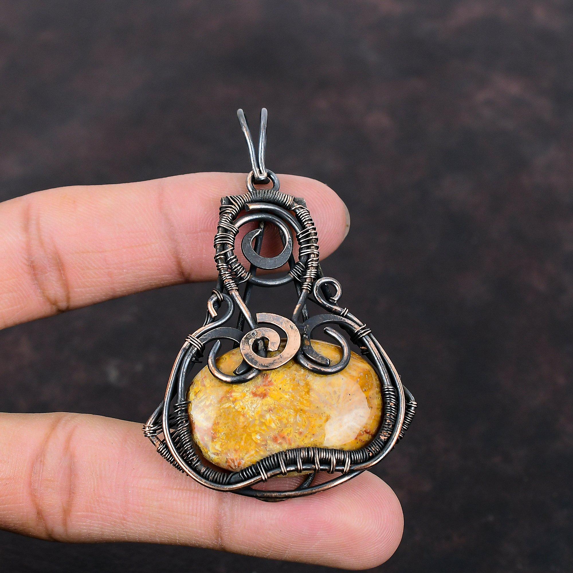 Fossil Coral Pendant Copper Wire Wrapped Pendant Antique Copper Jewelry Handmade Real Gemstone Pendant Fossil Coral Jewelry Anniversary Gift