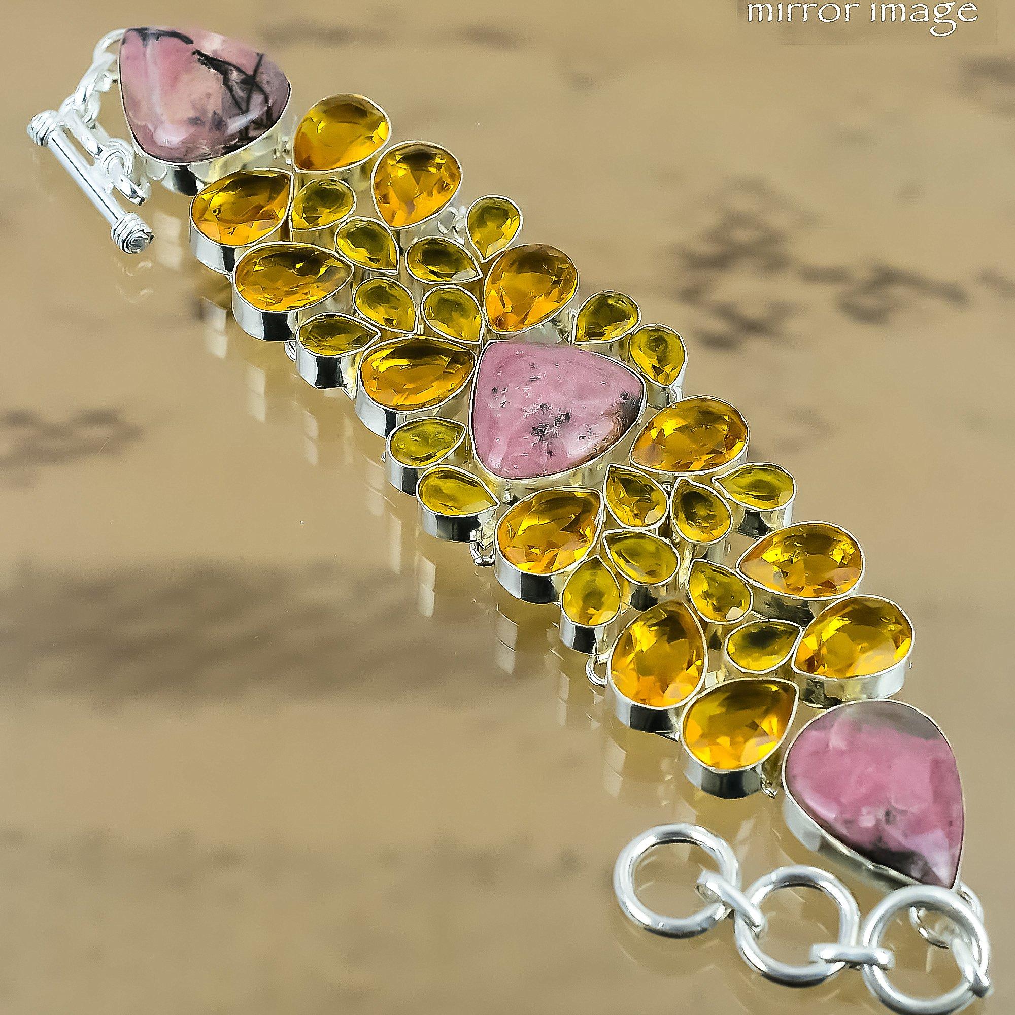 Natural Rhodonite Gemstone Chain Adjustable Bracelet 925 Silver For Girls