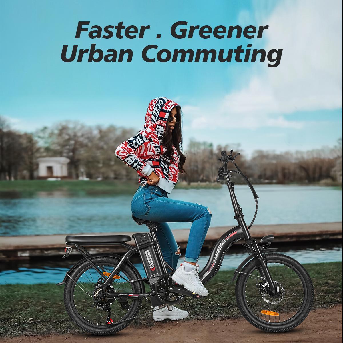SAMEBIKE CY20 Urban Commuting E-Bike With Tow Seat 350W Motor 36V12Ah Battery Folding Electric Bicycle Adults 20 Inch Tire City Travel Electric Bike