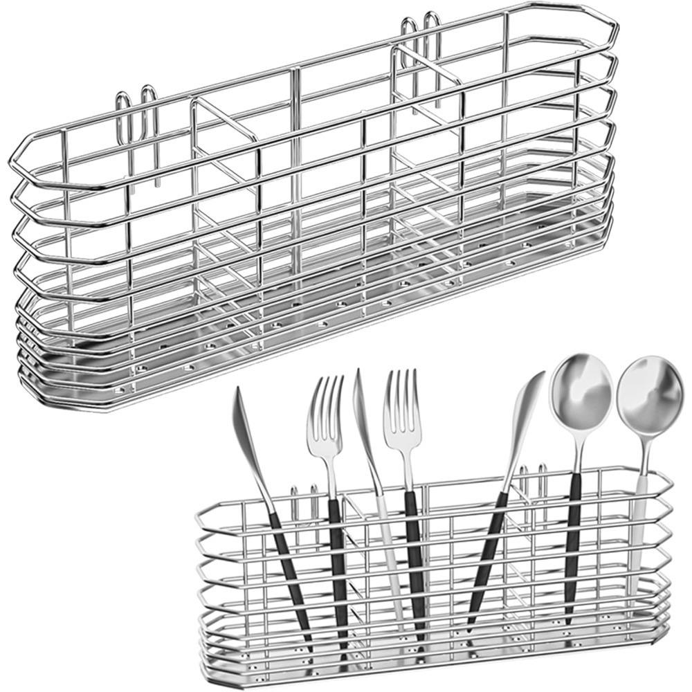 304 Stainless Steel Utensil Holder, Kitchen Utensil Organizer, Knife and Fork Drainage Rack, Kitchen Drainage Basket Accessories, with Hooks