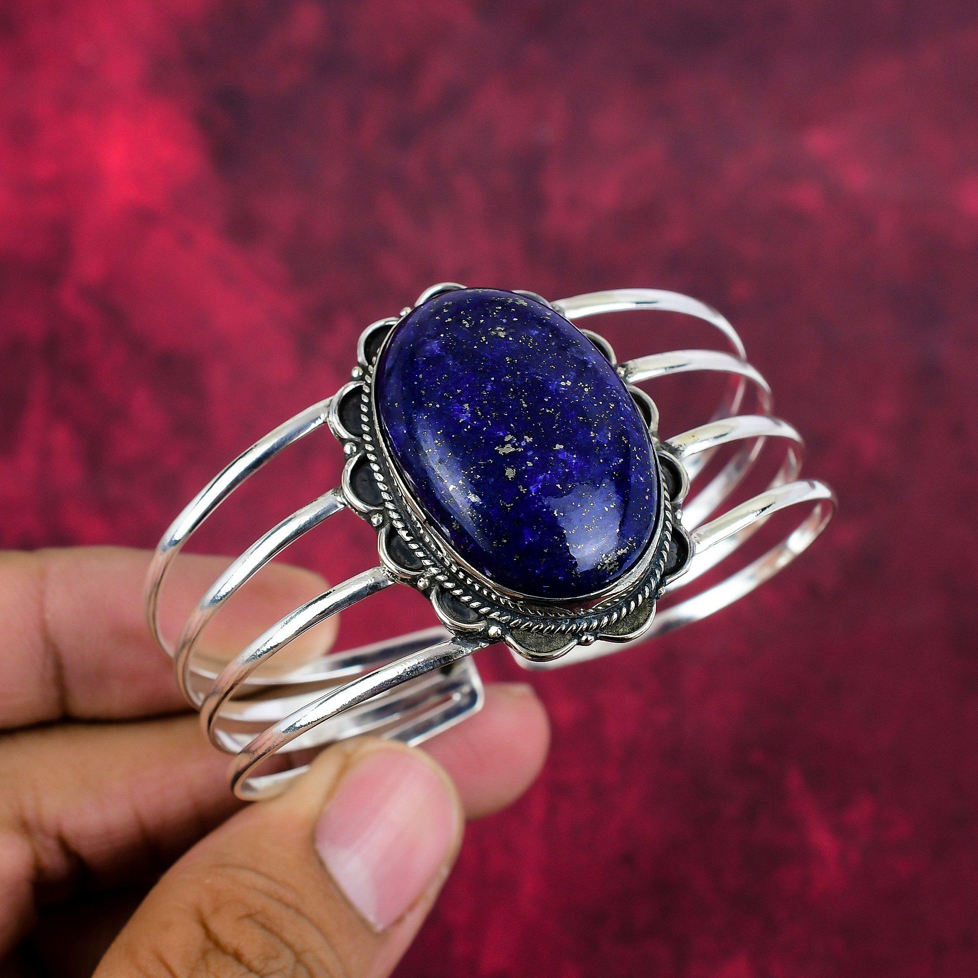 Lapis Lazuli Armband Handgjort Ädelstenssmycke, 925 Massivt Sterling Silver Armband, Armband med Unik Design