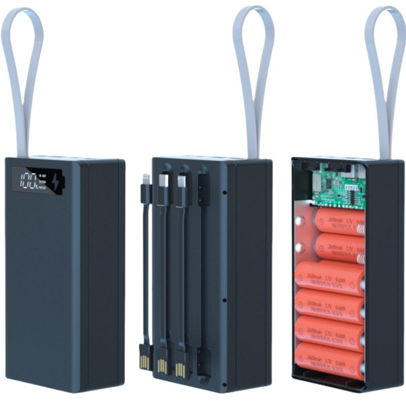 T12C*18650 DIY Power Bank Base with Type C Micro USB Cable Flashlight Fast Power Bank Case 18650 Battery Holder Charging Box Shell