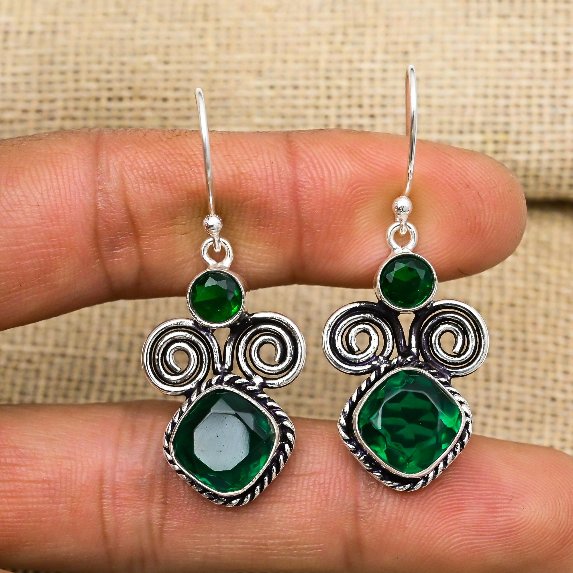 Chrom Diopside Handgemachte Edelstein Ohrringe, 925 Sterling Silber Ohrringe, Einzigartiges Design Schmuck Ohrringe