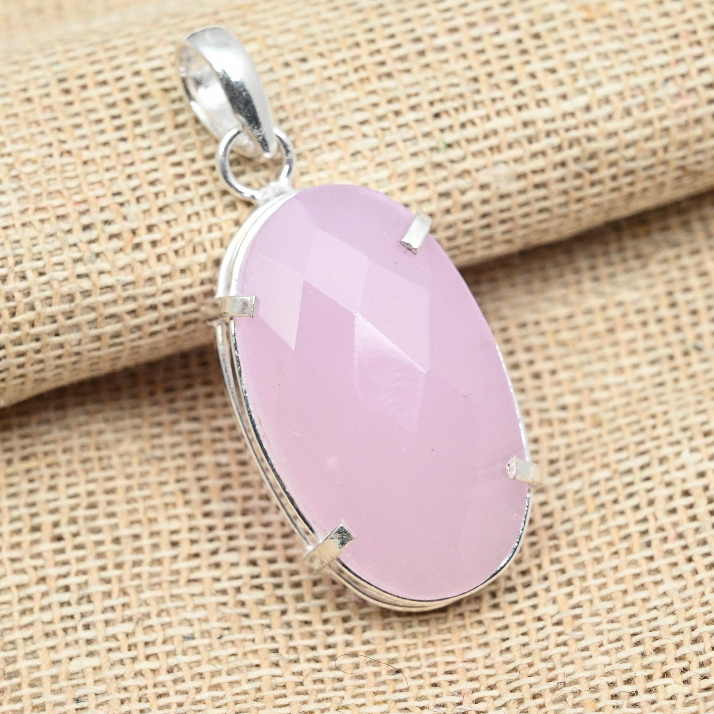 Πολύπλευρο Ροζ Χαλκηδόνιο Μασίφ Ασήμι 925 Χειροποίητο Όμορφο Κρεμαστό κόσμημα