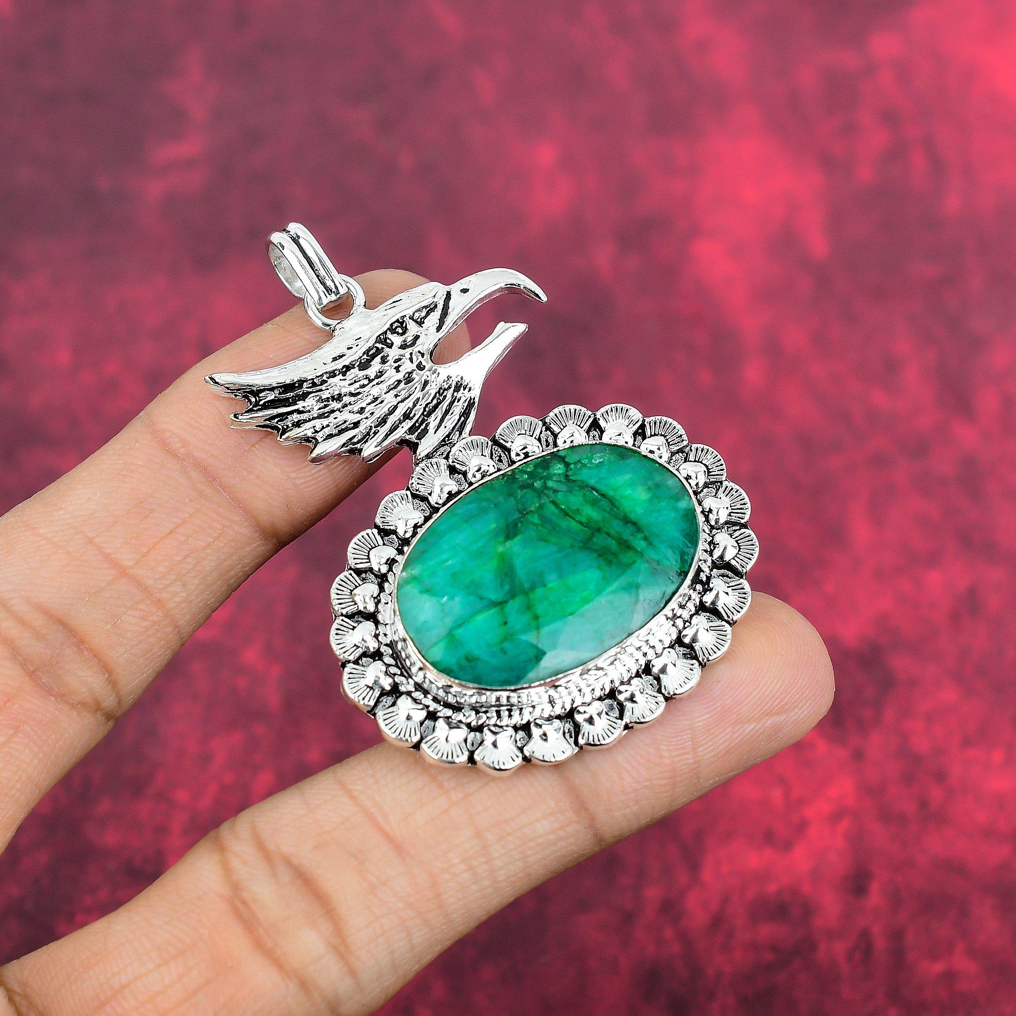 Emerald Pendant, 925 Sterling Silver Pendant Gemstone Jewelry, Handmade Pendant Amazing Jewelry, Gift For Her