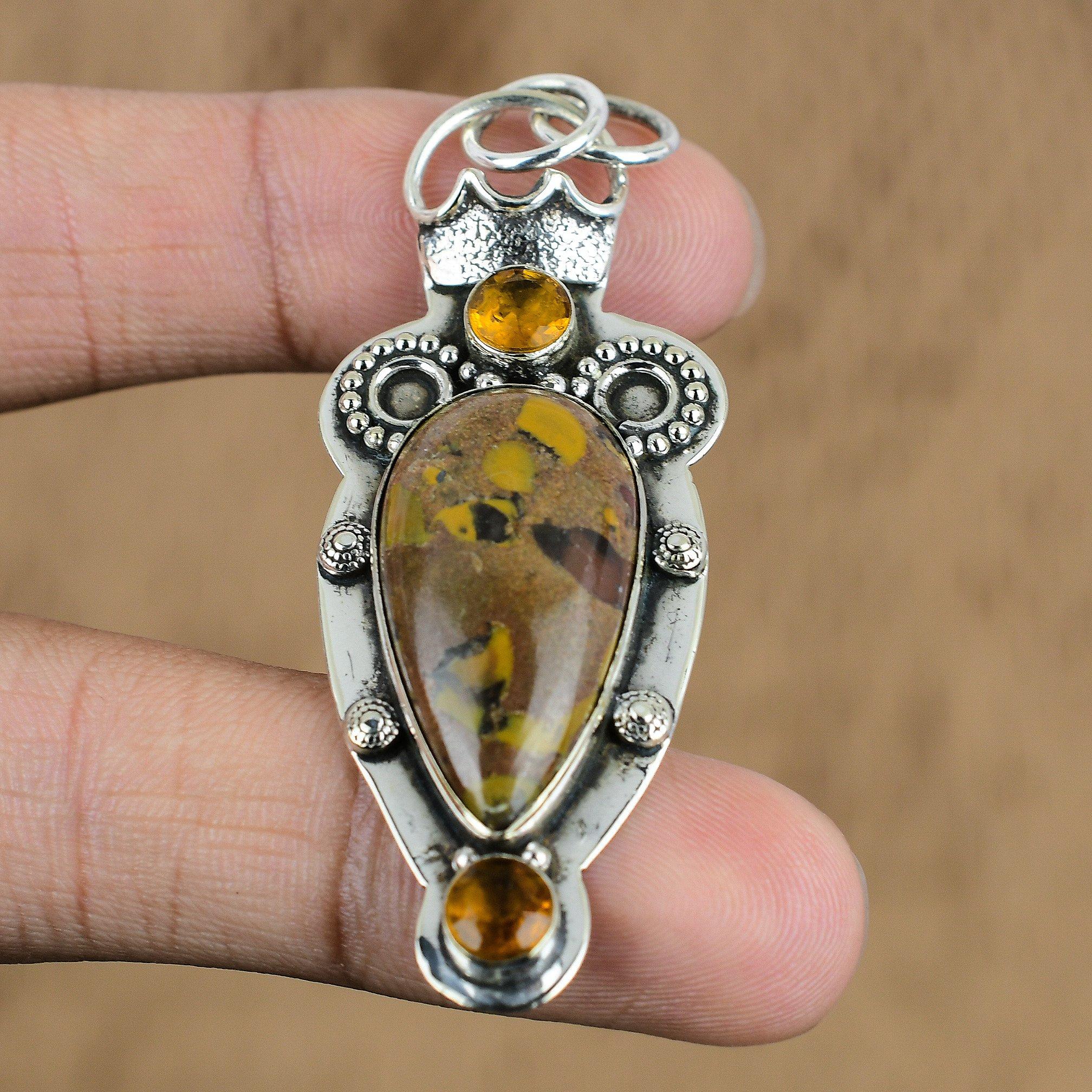 Gift For Her 925 Sterling Silver Natural Rhyolite Gemstone Jewelry Pendant