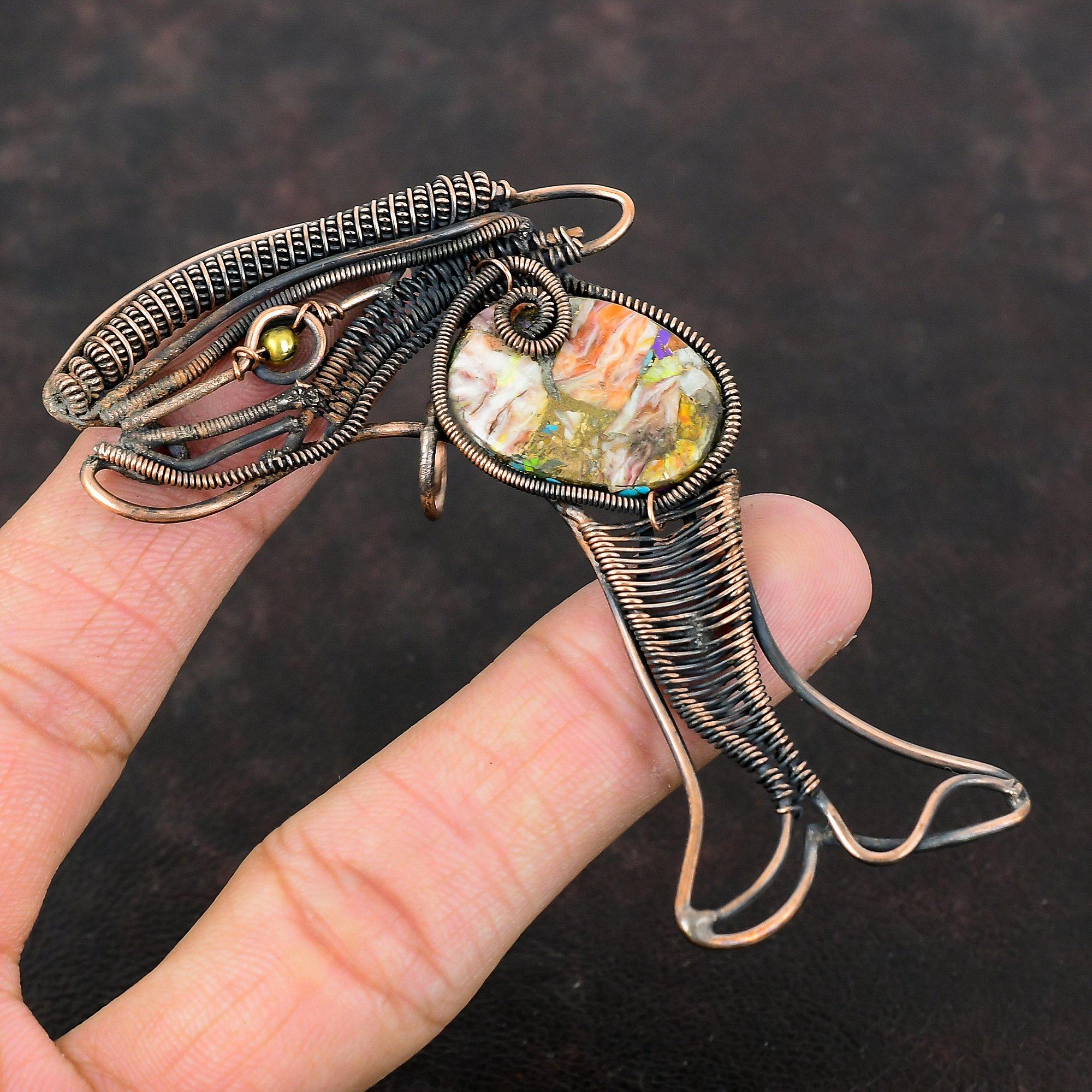 Spiny Oyster Kupfer Türkis Anhänger Kupferdraht gewickelt Edelstein Anhänger handgemachter Kupferschmuck Fisch Anhänger für Geschenk Draht Wickelschmuck