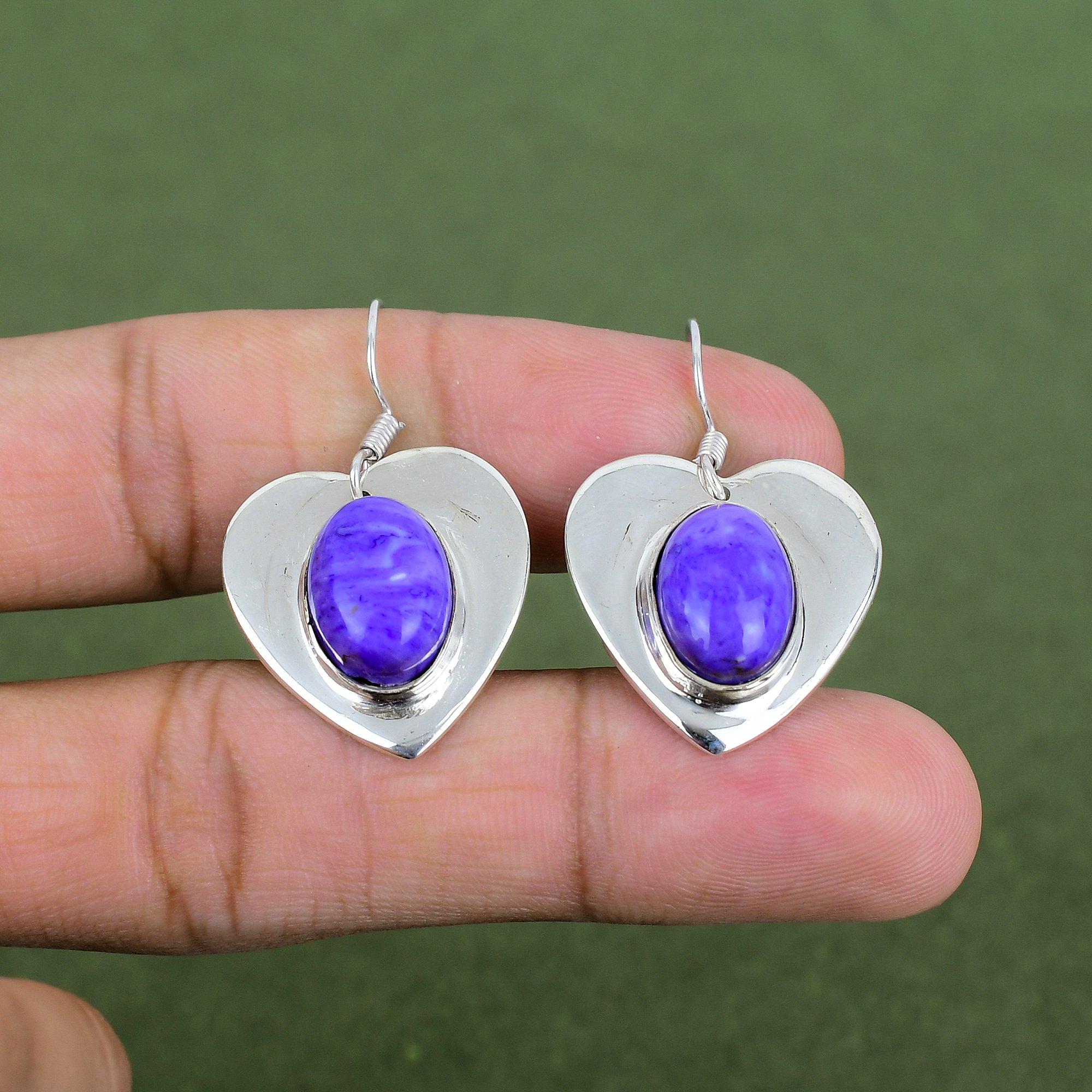 Charoite Earring 925 Sterling Silver Earring Handmade Earring Boho Jewelry Gemstone Earrings For Mom Natural Charoite Jewelry Gifts For Her